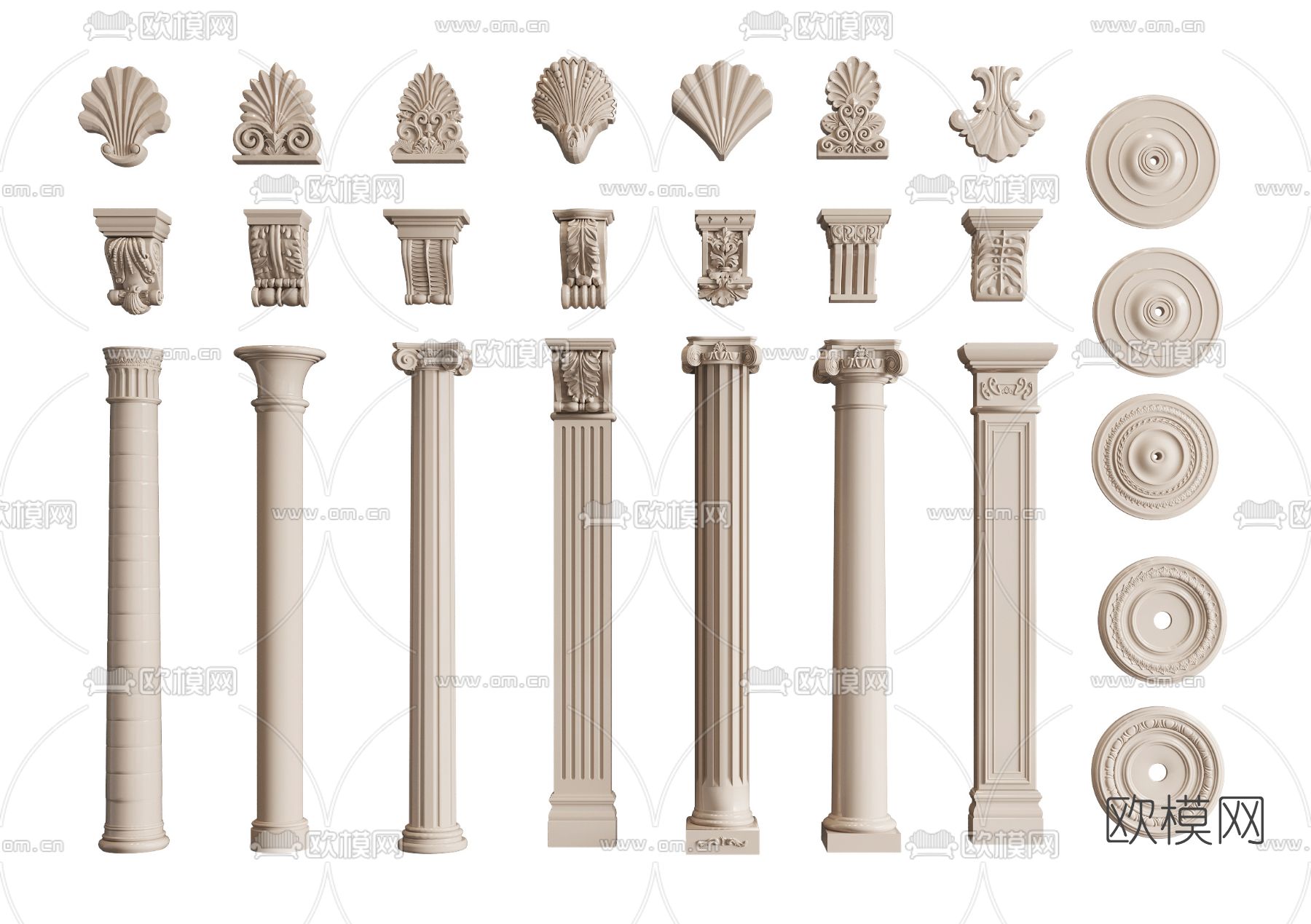 欧式罗马柱柱头圆柱雕花柱3d模型-免费3dmax模型库-欧模网