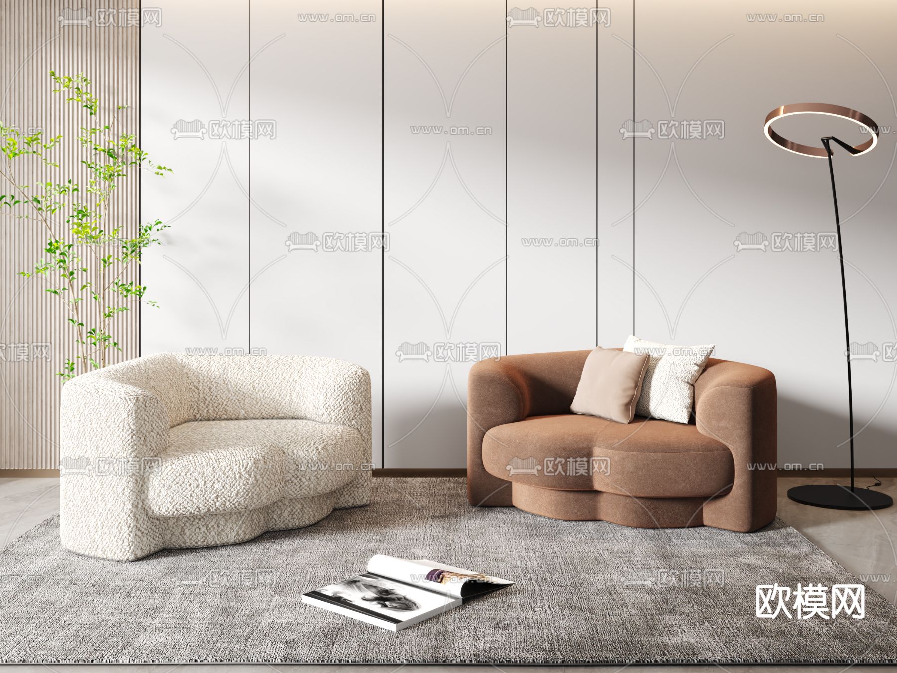 现代布艺休闲沙发3d模型下载