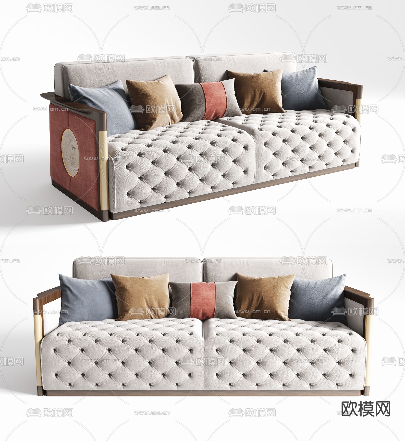 新中式布艺双人沙发3d模型下载