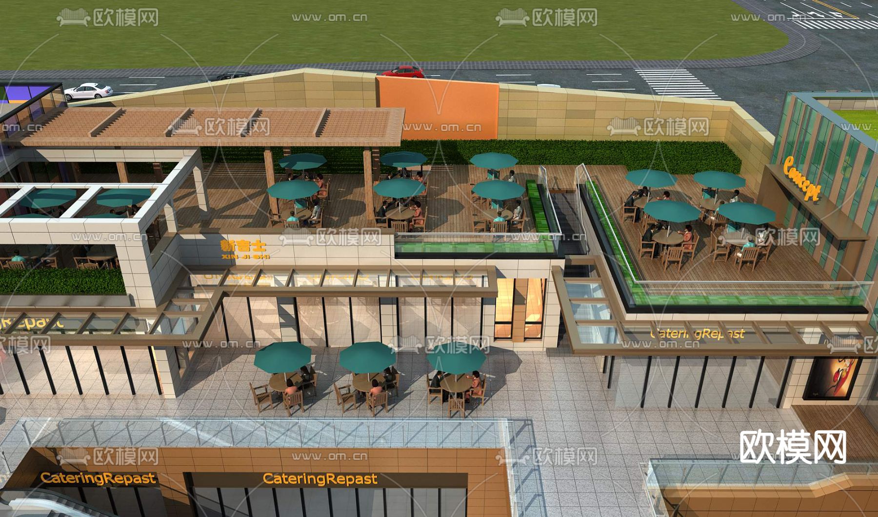 现代商业街su模型下载（渲染图4）