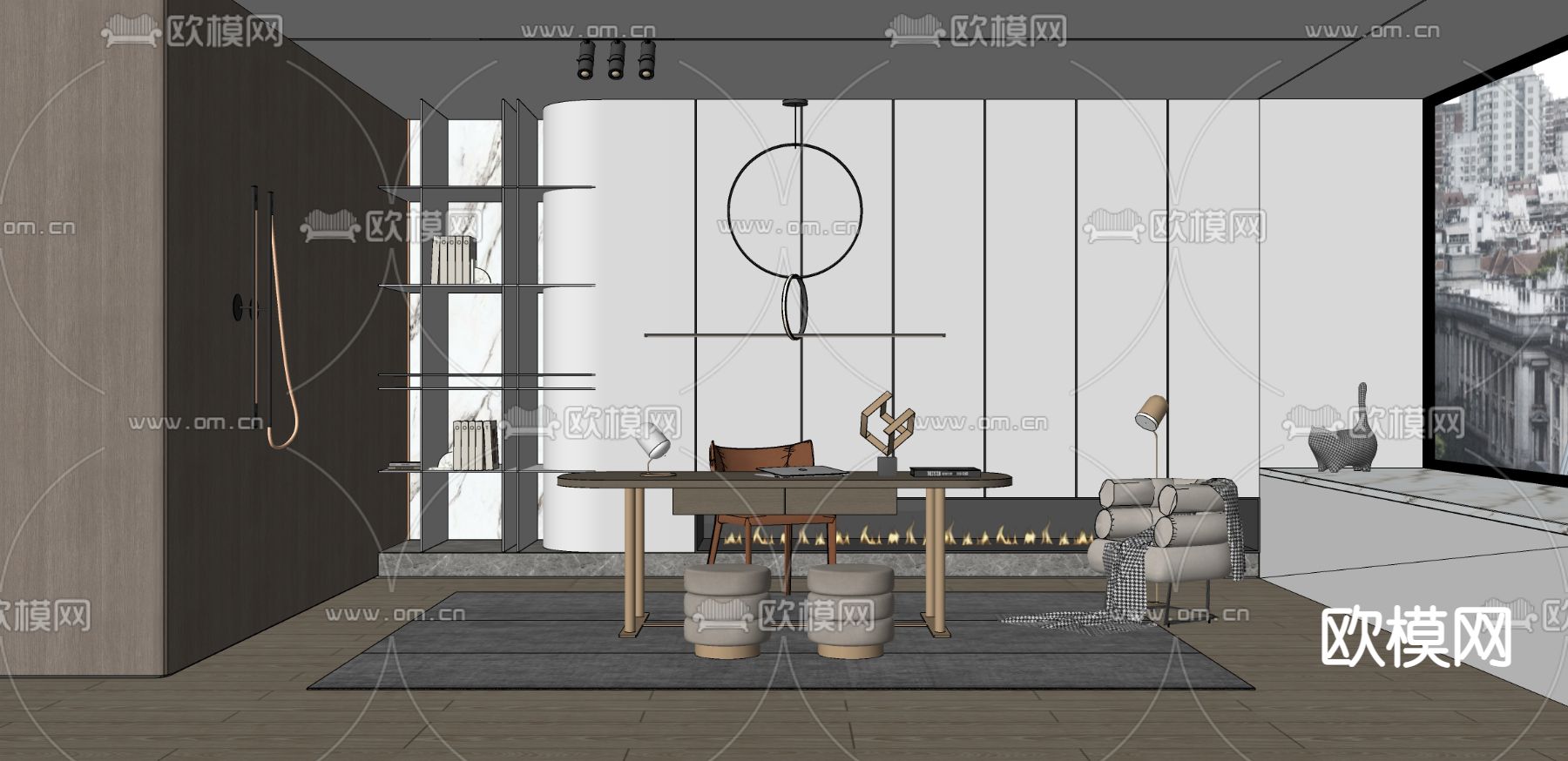 现代书桌椅su模型下载（渲染图2）