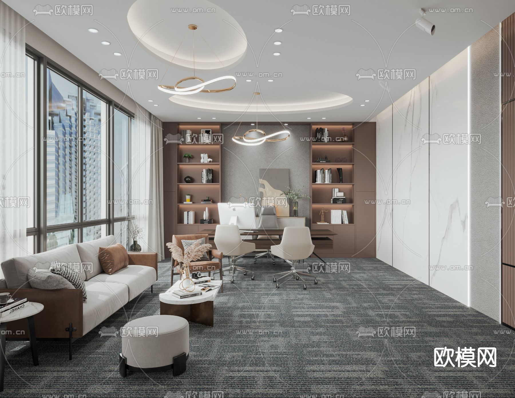 现代总经理办公室su模型下载（渲染图1）