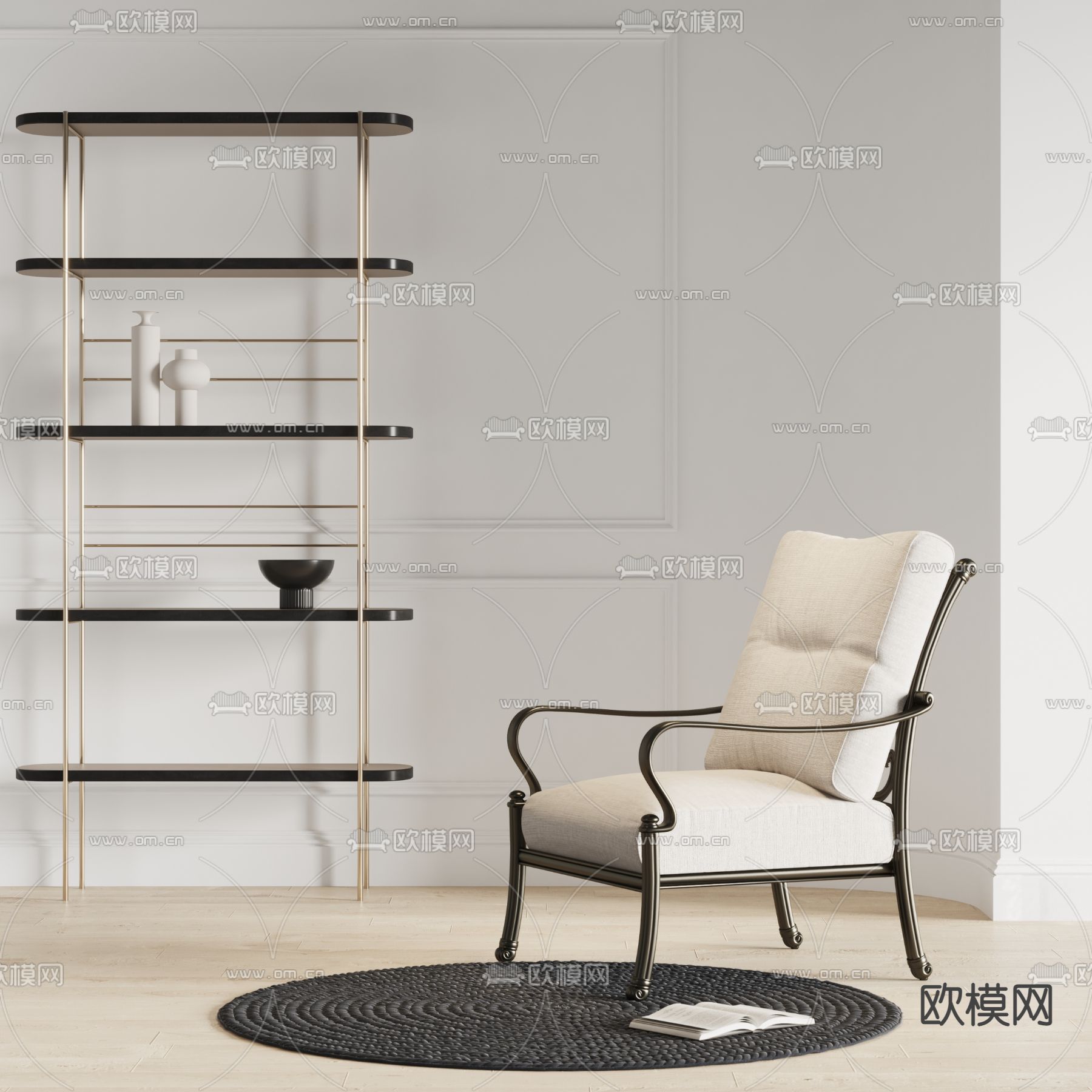 美式布艺休闲椅3d模型下载