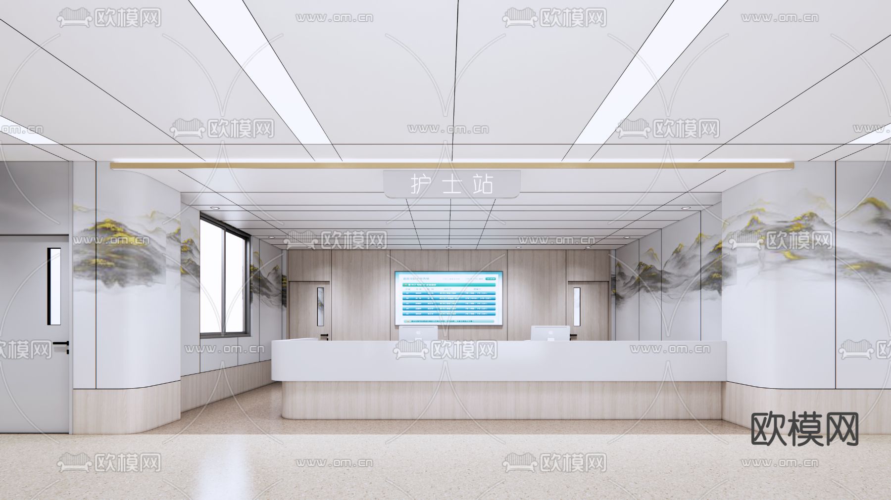 现代医院护士站su模型下载（渲染图1）