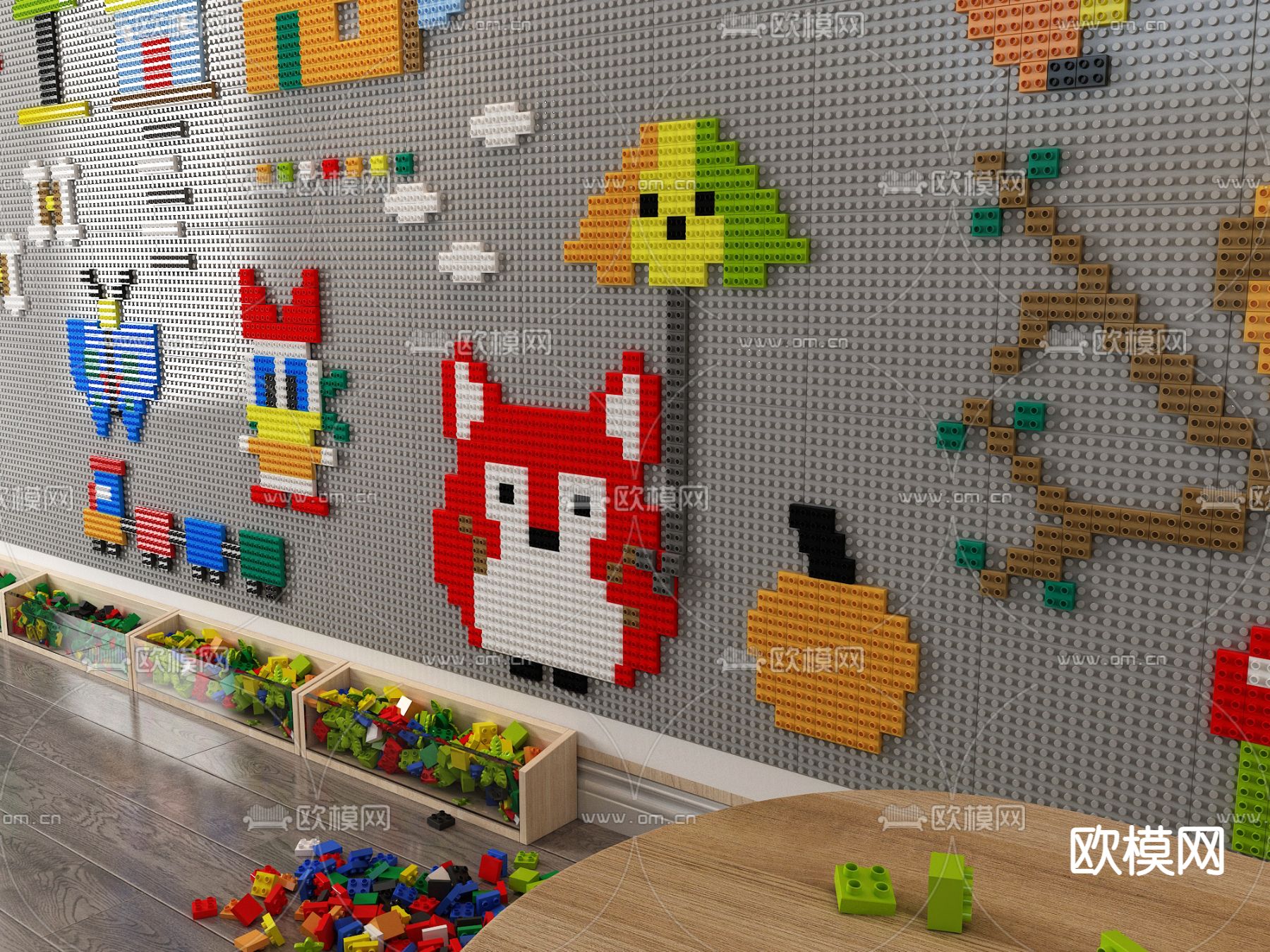 现代乐高拼装积木墙3d模型下载（渲染图3）
