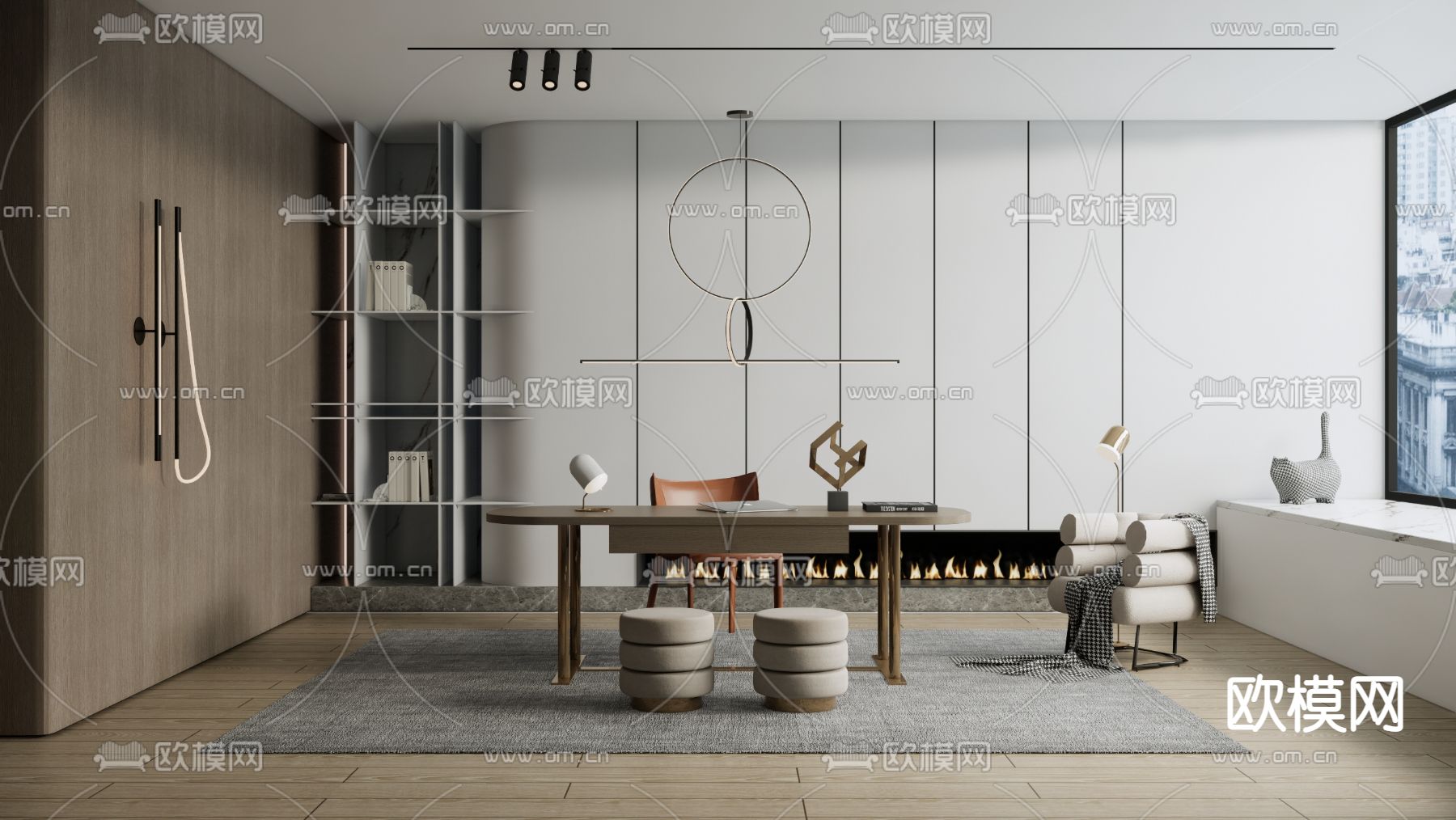 现代书桌椅su模型下载（渲染图1）