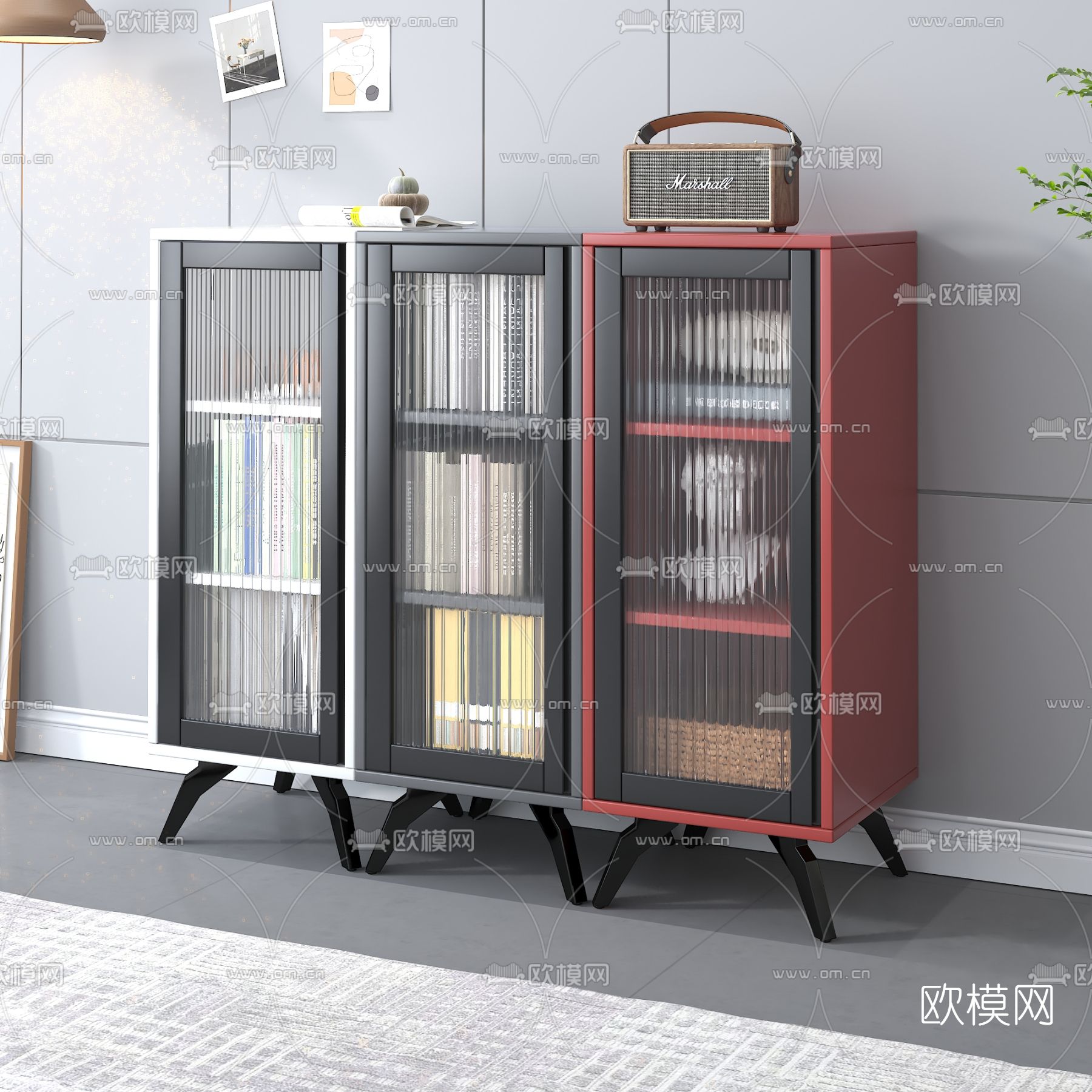 北欧书柜边柜3d模型下载（渲染图1）