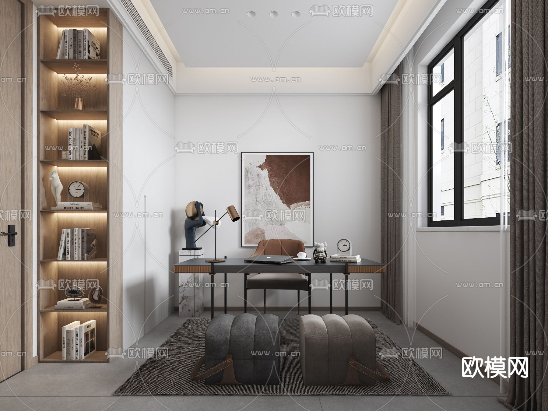 现代轻奢书房3d模型下载