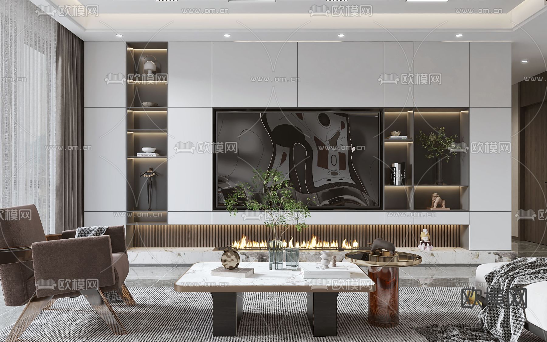 现代轻奢客厅3d模型下载（渲染图3）