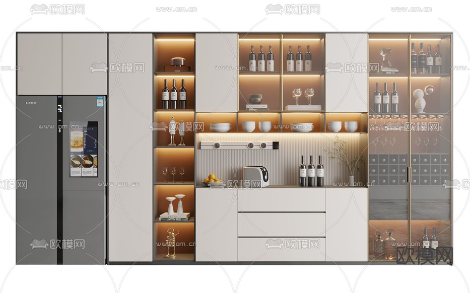 现代轻奢酒柜3d模型下载