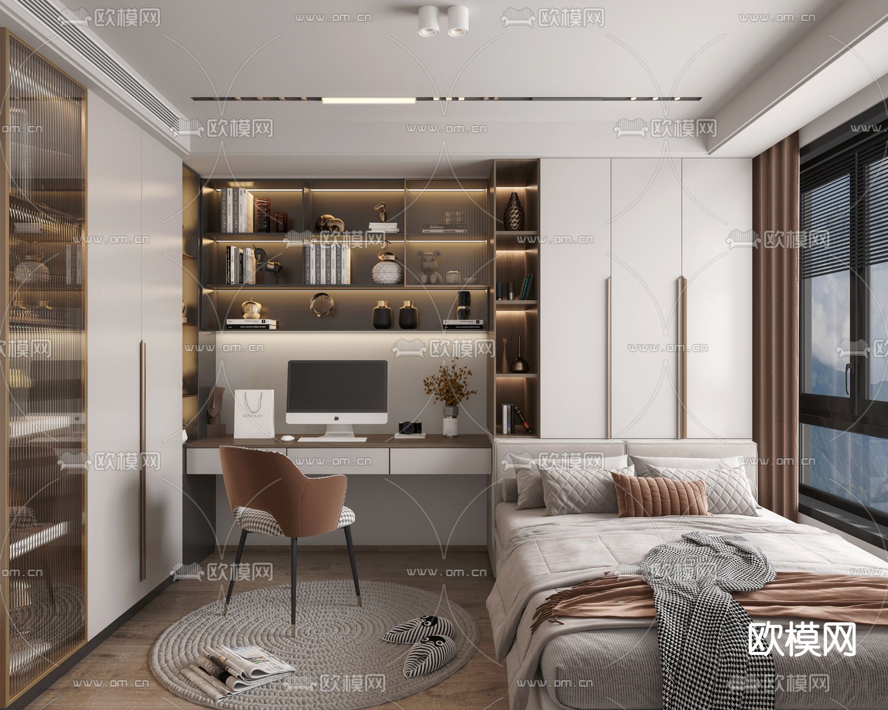 现代榻榻米卧室3d模型下载