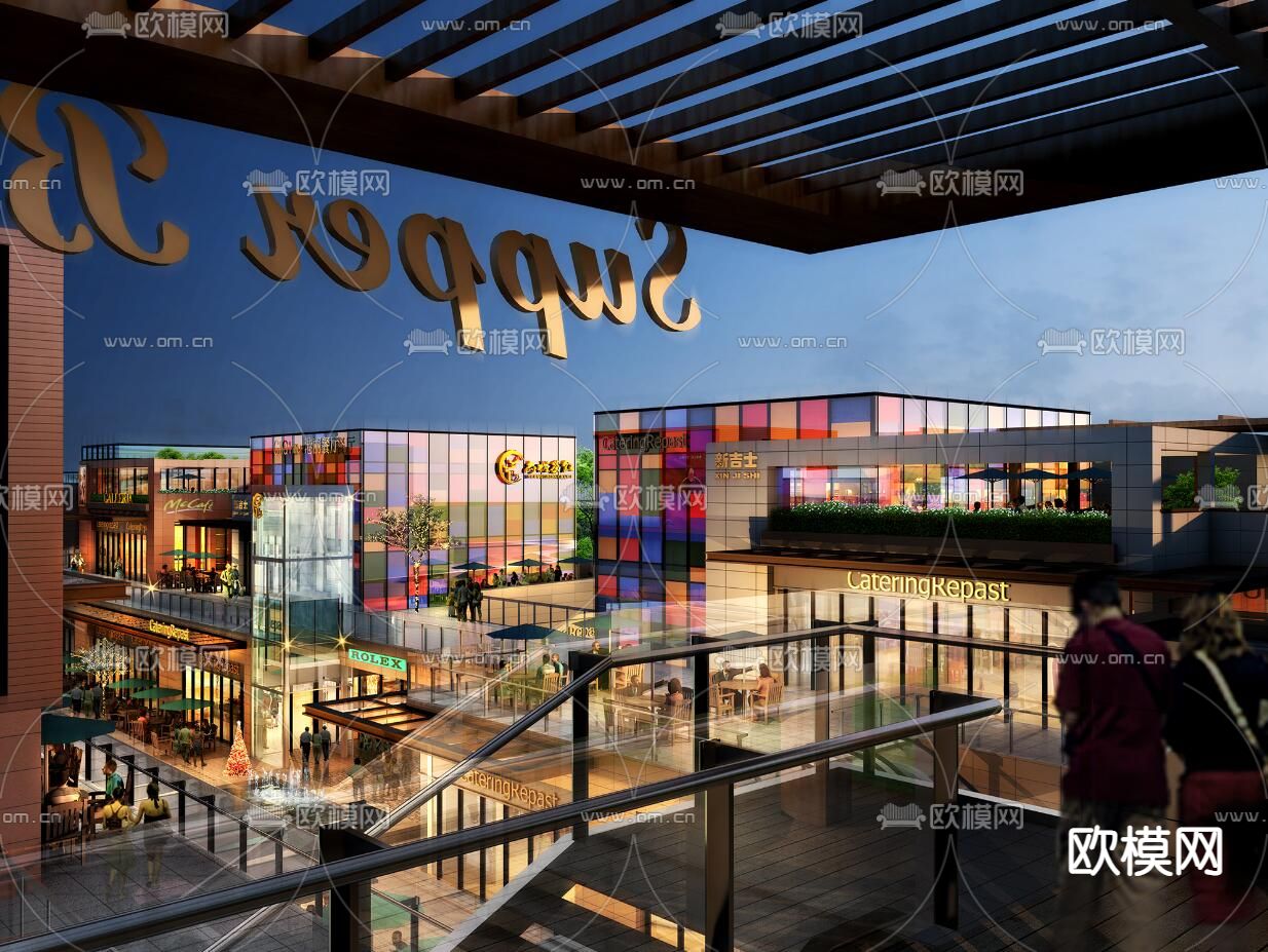 现代商业街su模型下载（渲染图2）
