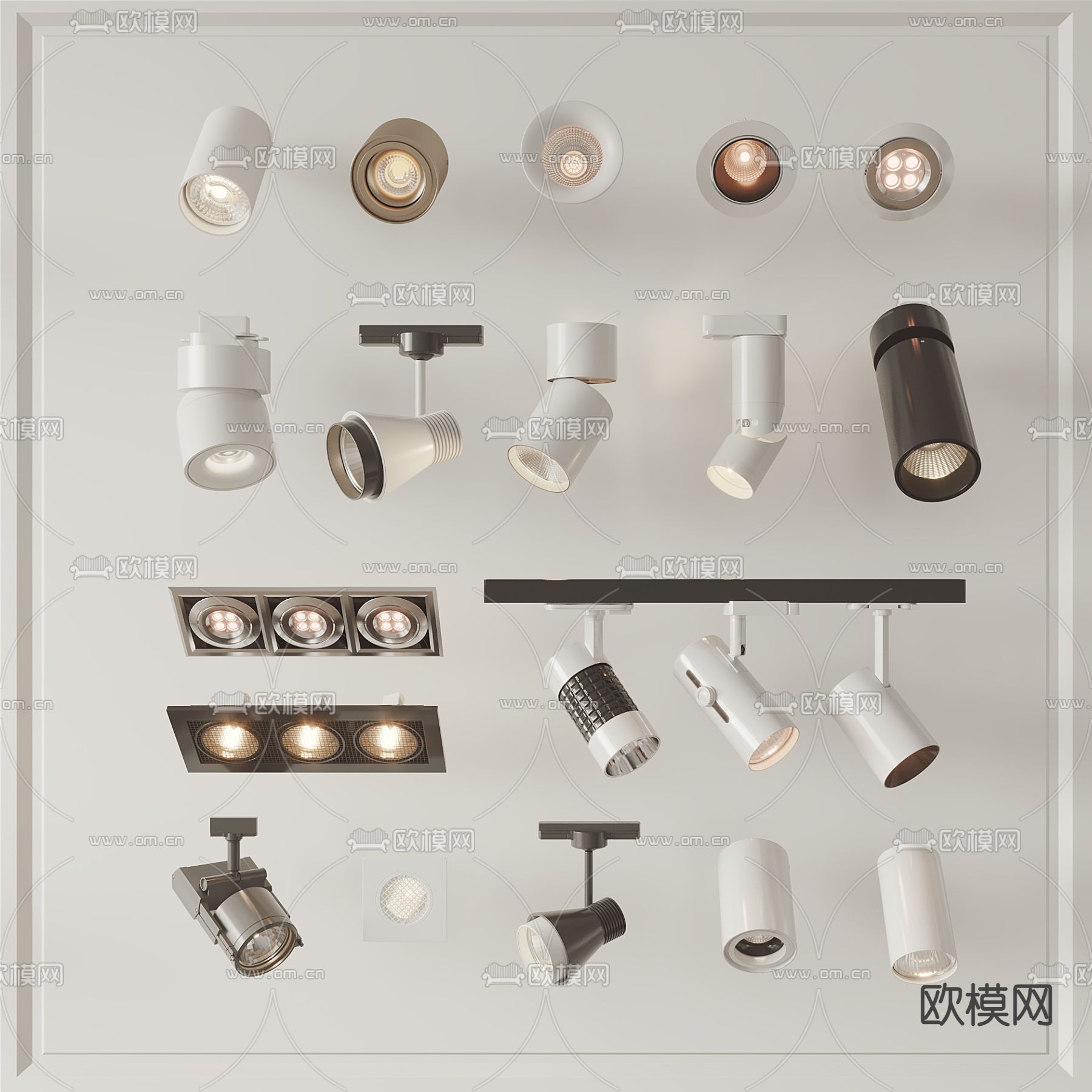 现代筒灯射灯轨道灯3d模型下载