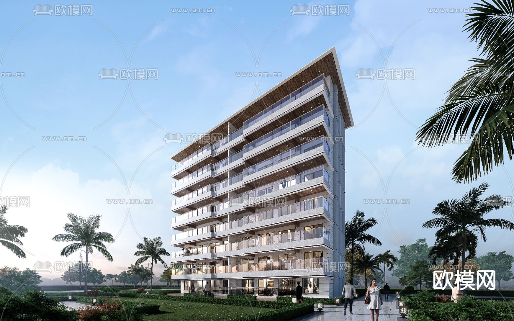 现代高层洋房su模型下载（渲染图1）