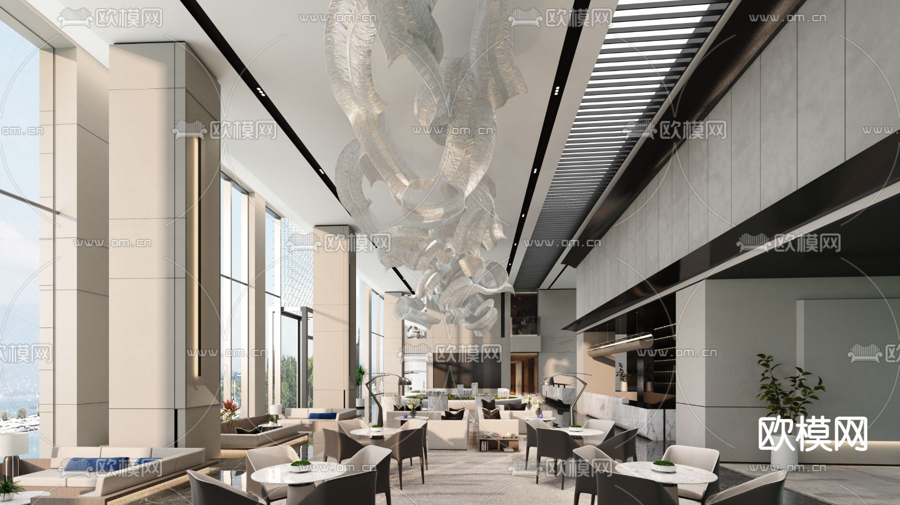 飞视设计 吾悦·悦龙湾售楼处3d模型下载（渲染图1）