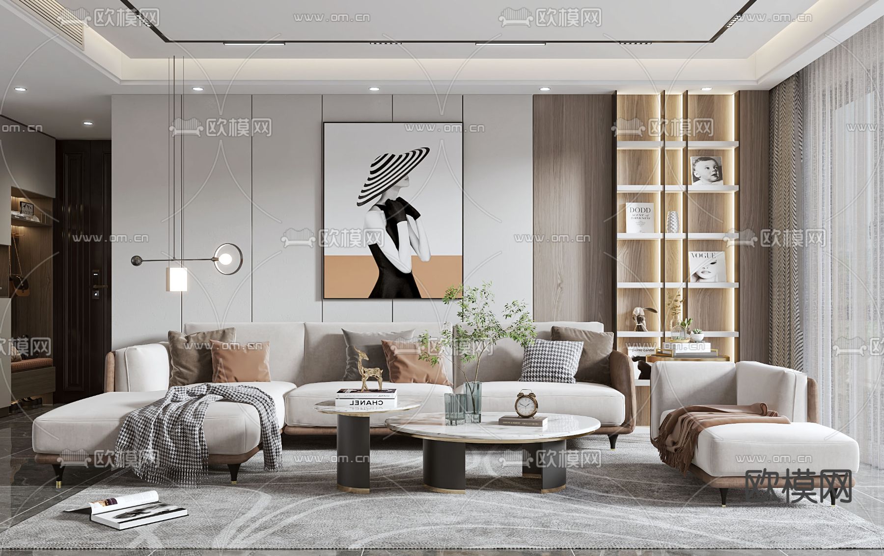 现代轻奢客厅3d模型下载（渲染图2）