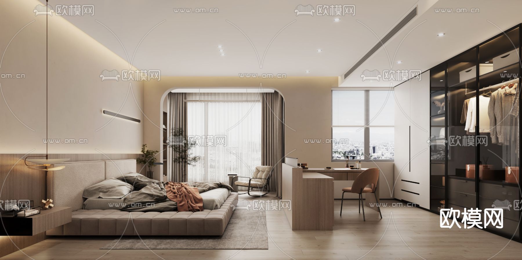 现代简约卧室3d模型下载（渲染图3）