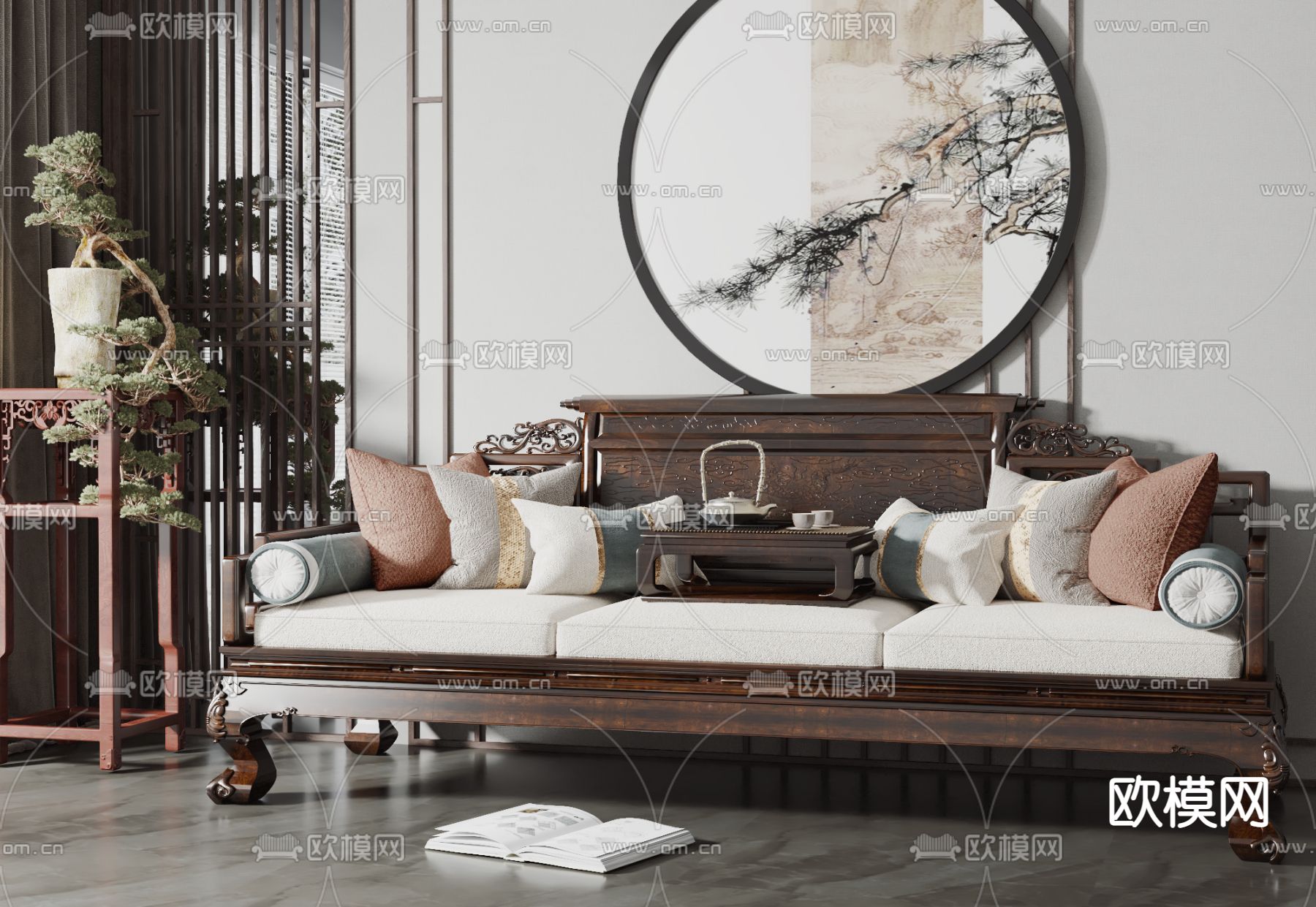 中式实木罗汉床3d模型下载