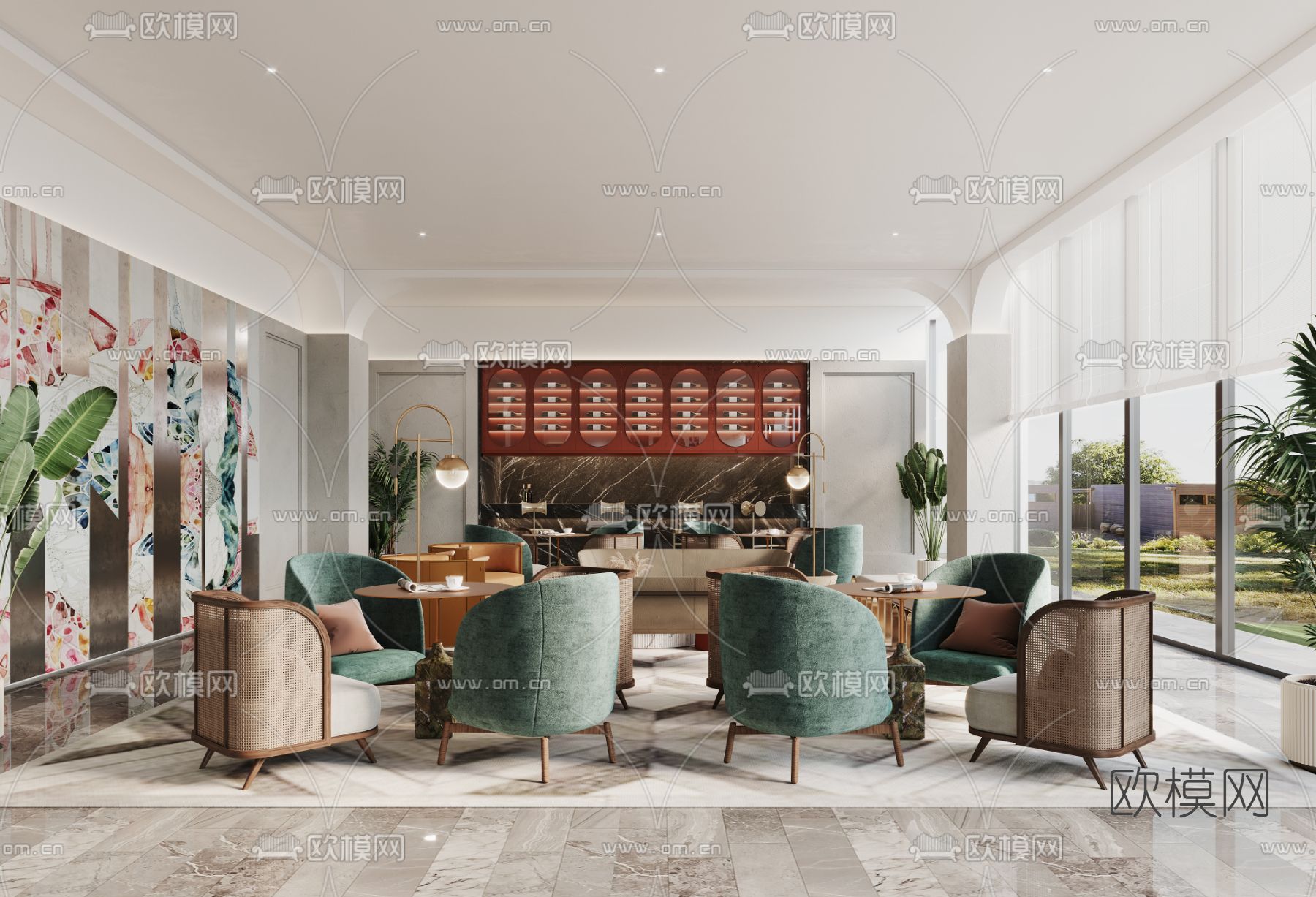 简欧酒店大堂吧3d模型