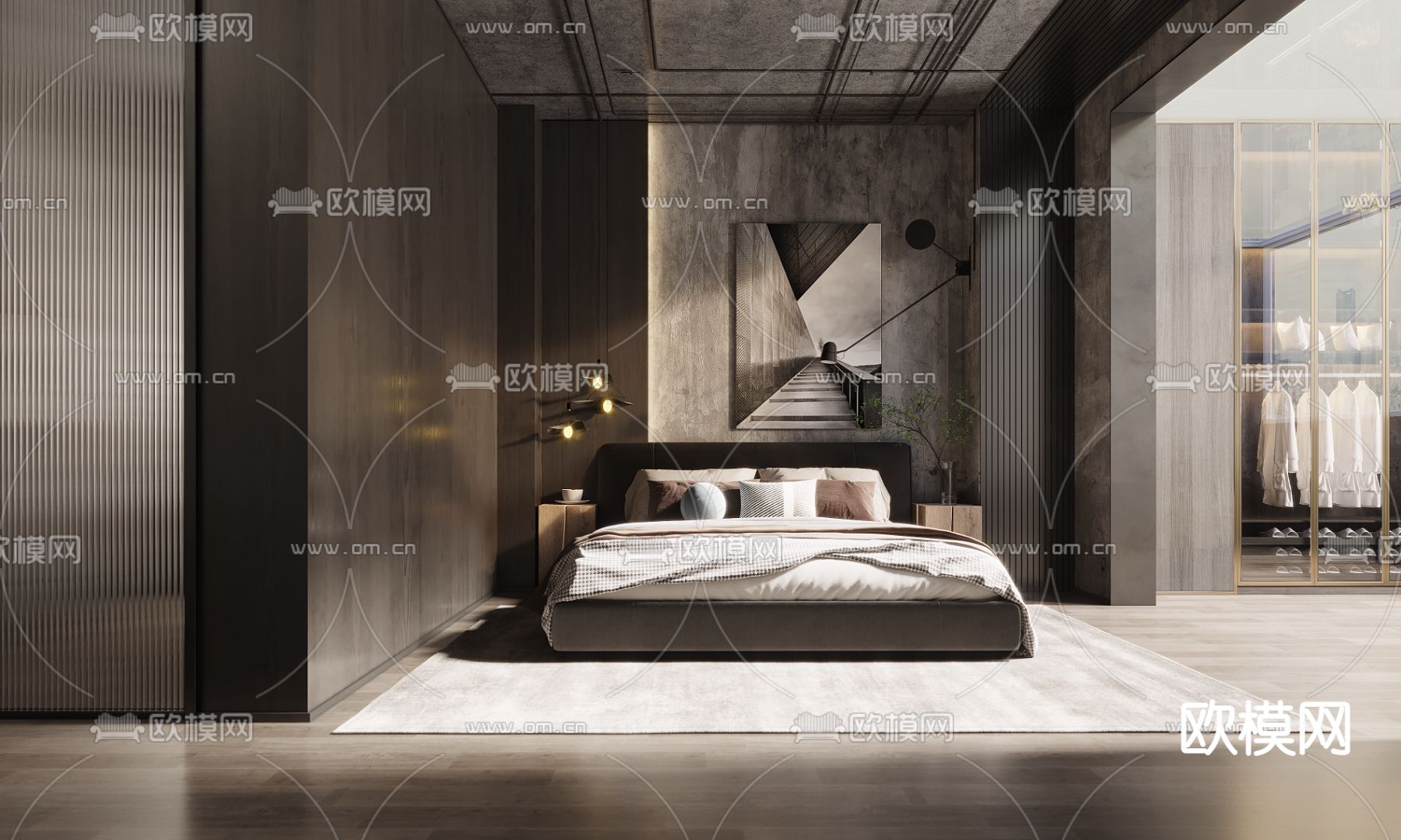 工业风轻奢客房3d模型下载