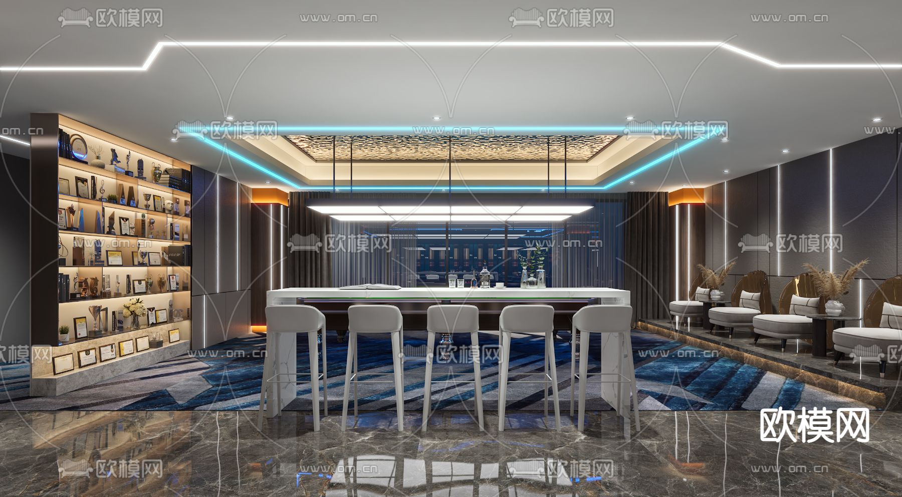 现代桌球娱乐城3d模型下载（渲染图2）