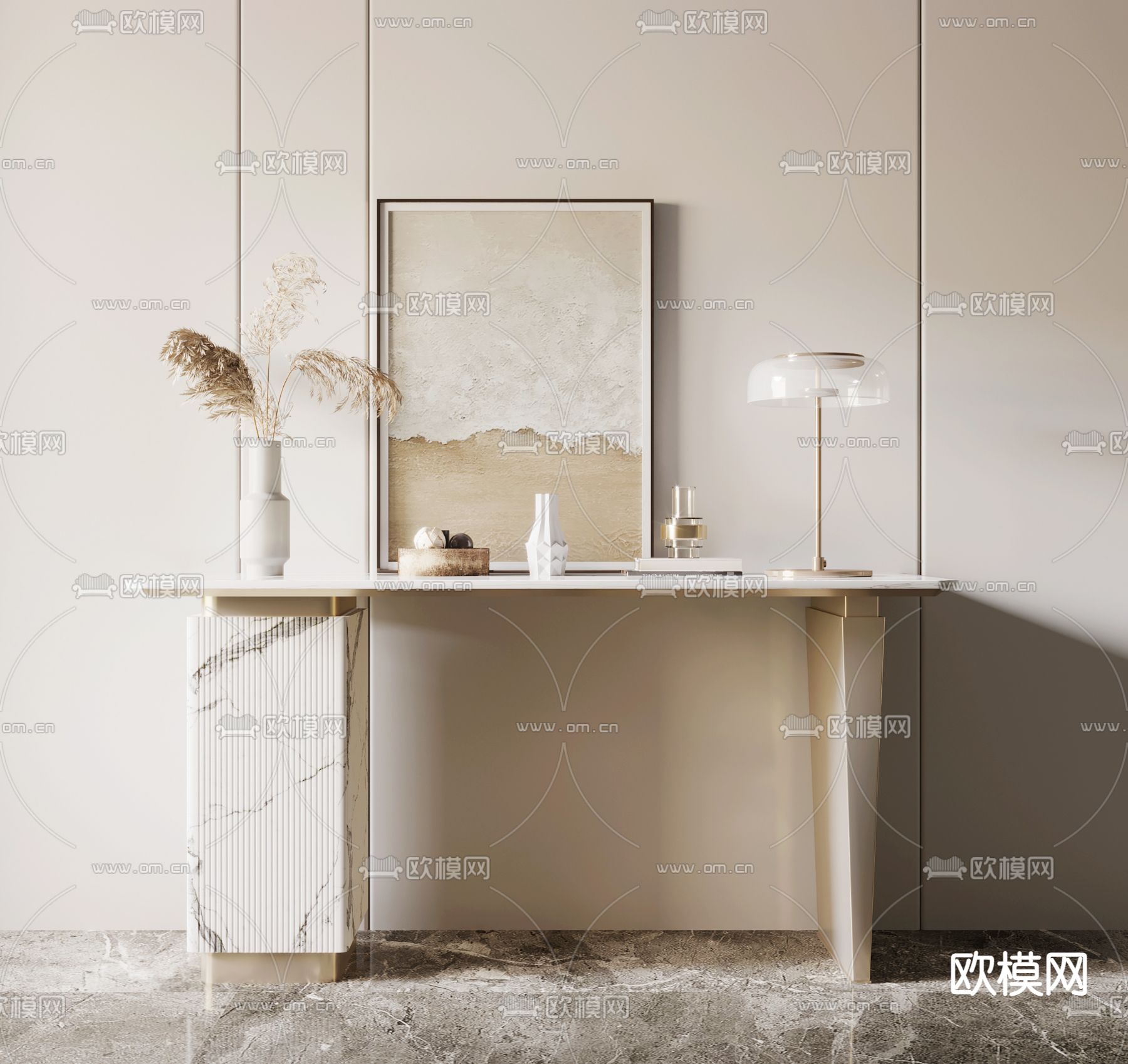 现代端景台案su模型下载（渲染图1）