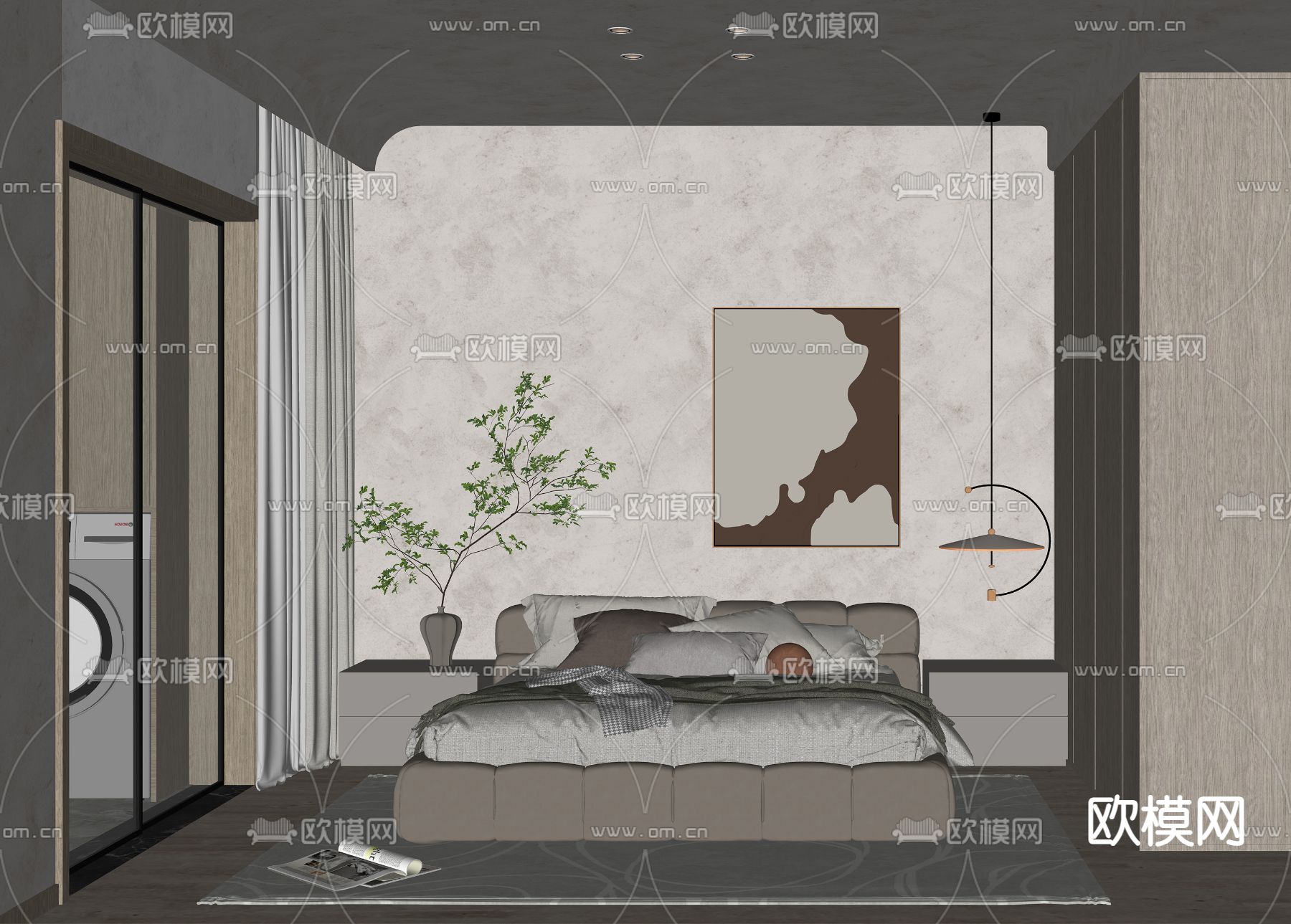 侘寂风卧室su模型下载（渲染图2）