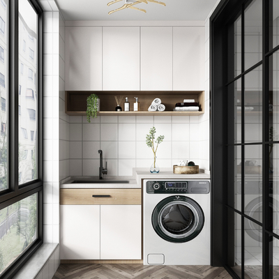  现代阳台洗衣柜su模型 