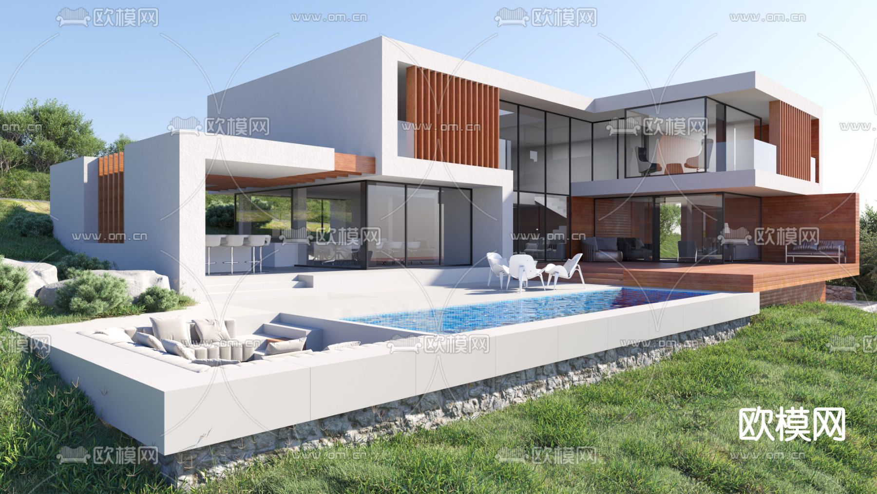 现代独栋别墅外观3d模型下载