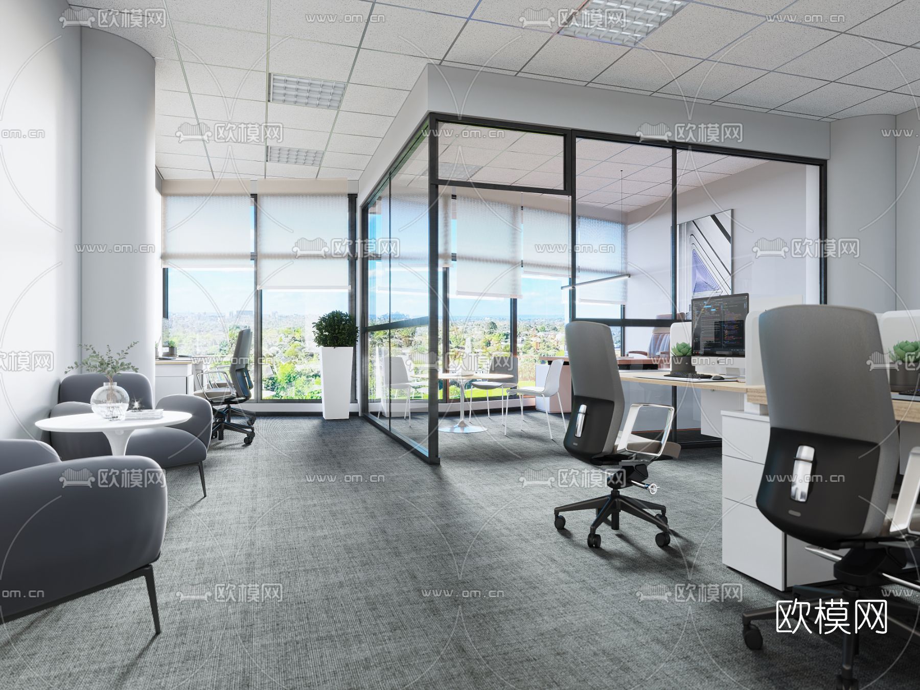 现代敞开式办公室3d模型下载_ID11943000_3dmax免费模型-欧模网