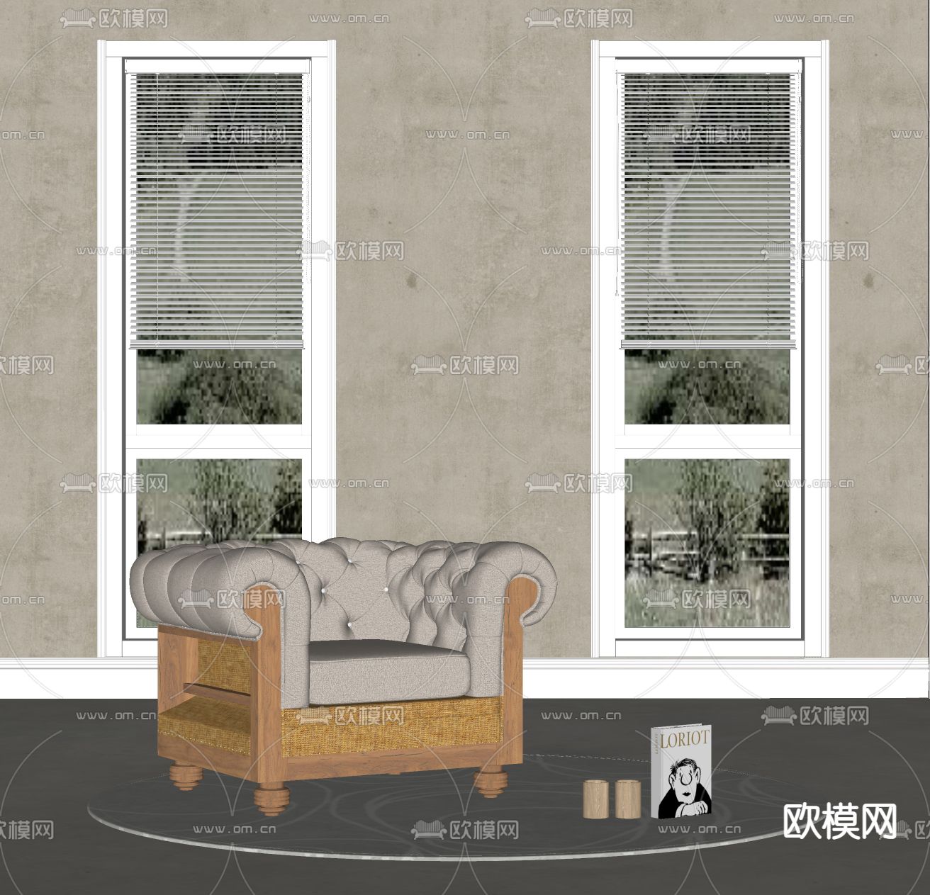 美式单人沙发su模型下载（渲染图2）