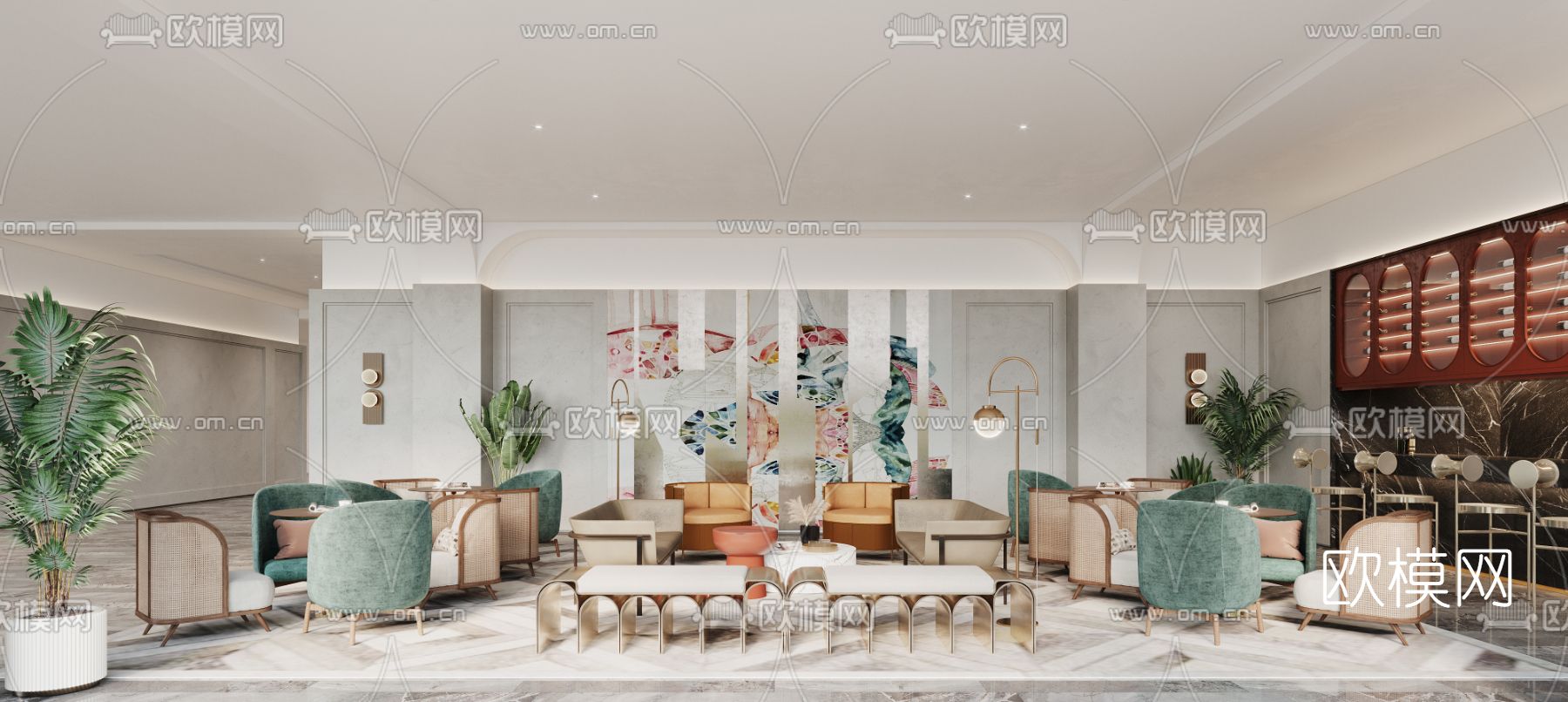 简欧酒店大堂吧3d模型