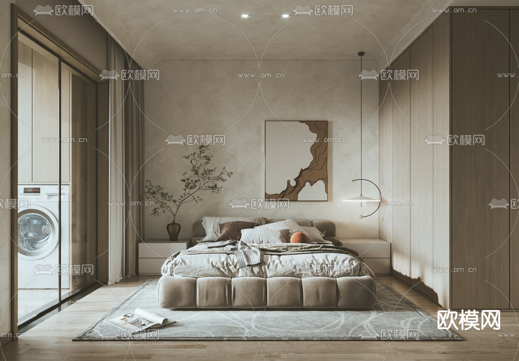 侘寂风卧室su模型下载（渲染图1）