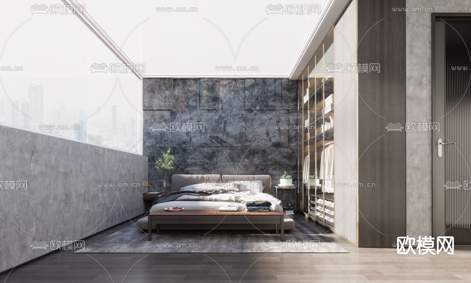 工业风简约客房3d模型下载