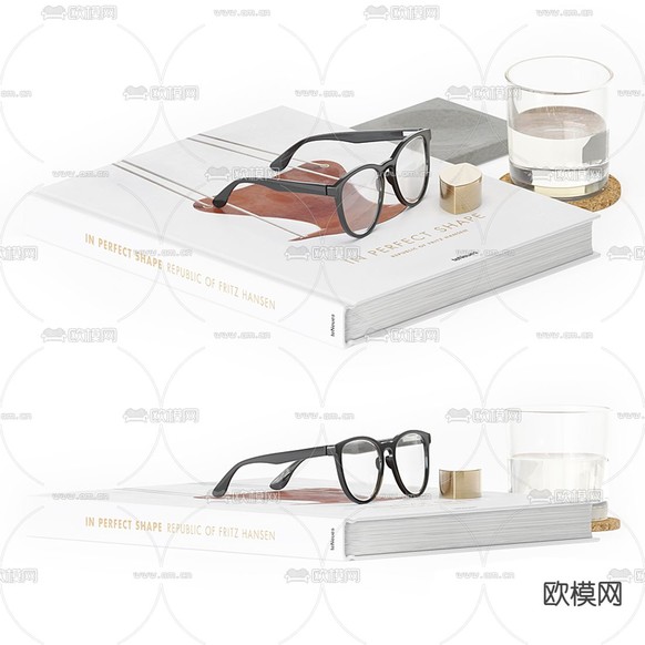现代桌面书籍眼镜摆件3d模型下载