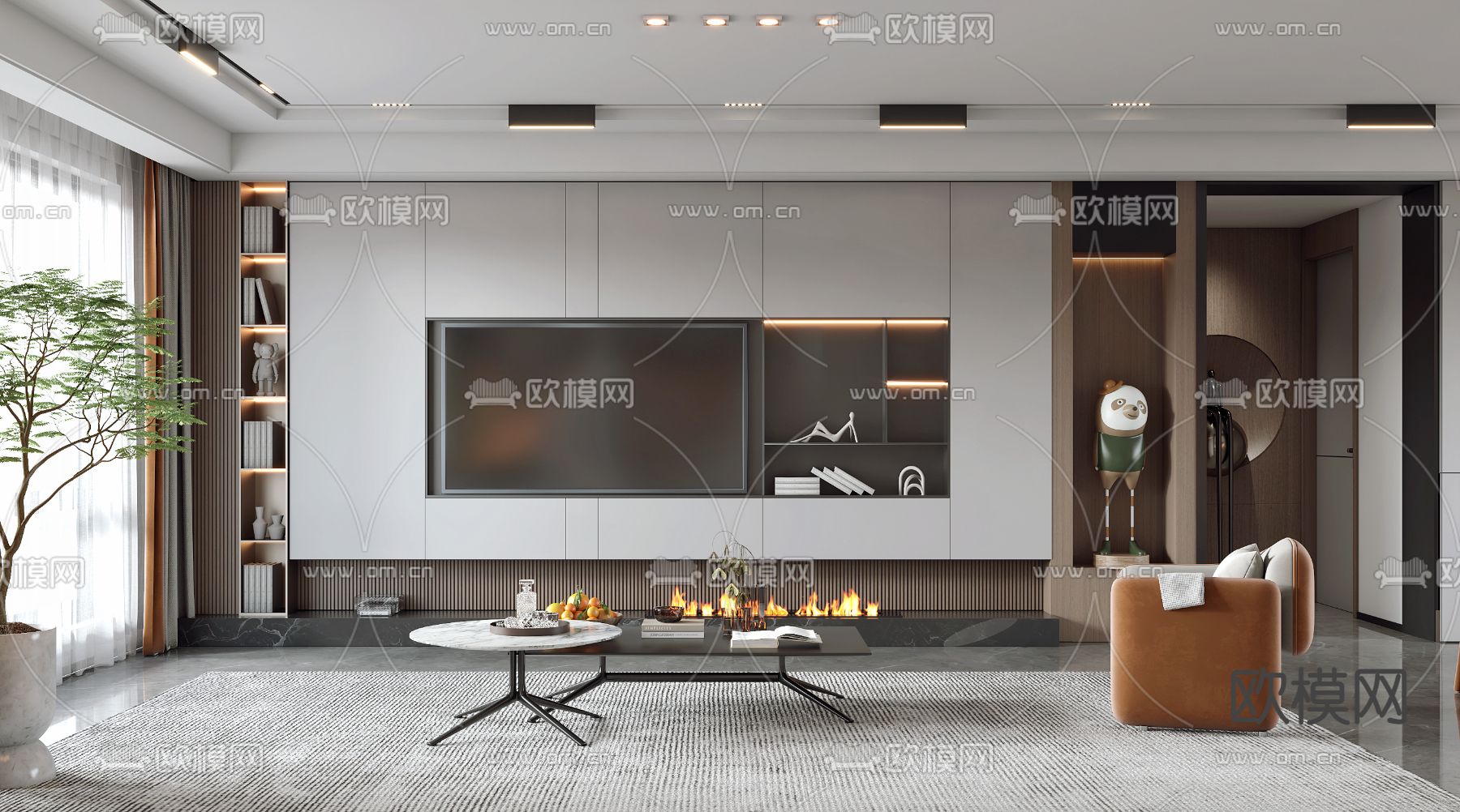 现代客厅餐厅3d模型下载（渲染图2）