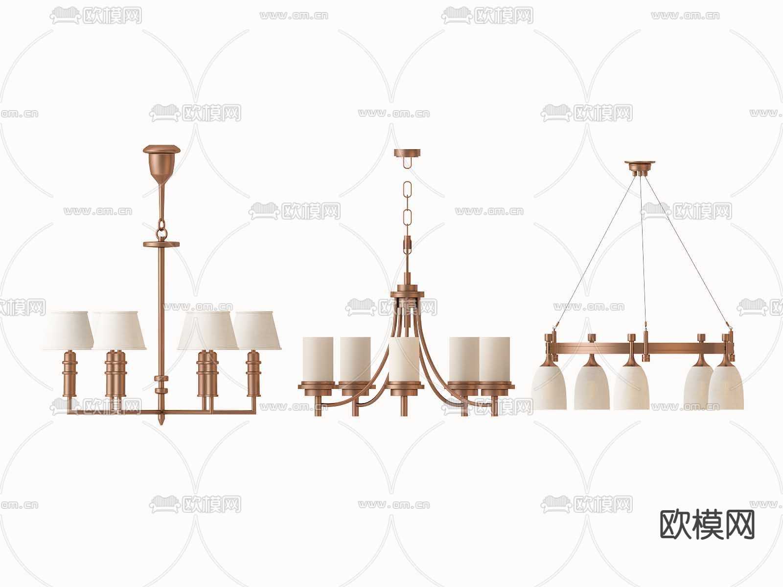 美式金属多头吊灯3d模型下载
