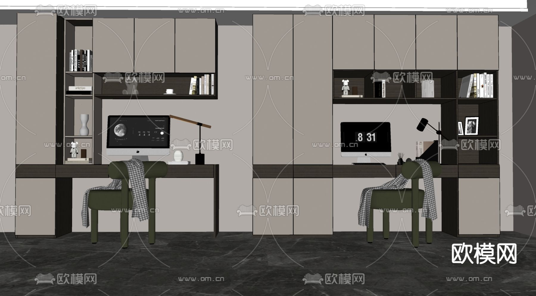 现代书桌su模型下载（渲染图2）