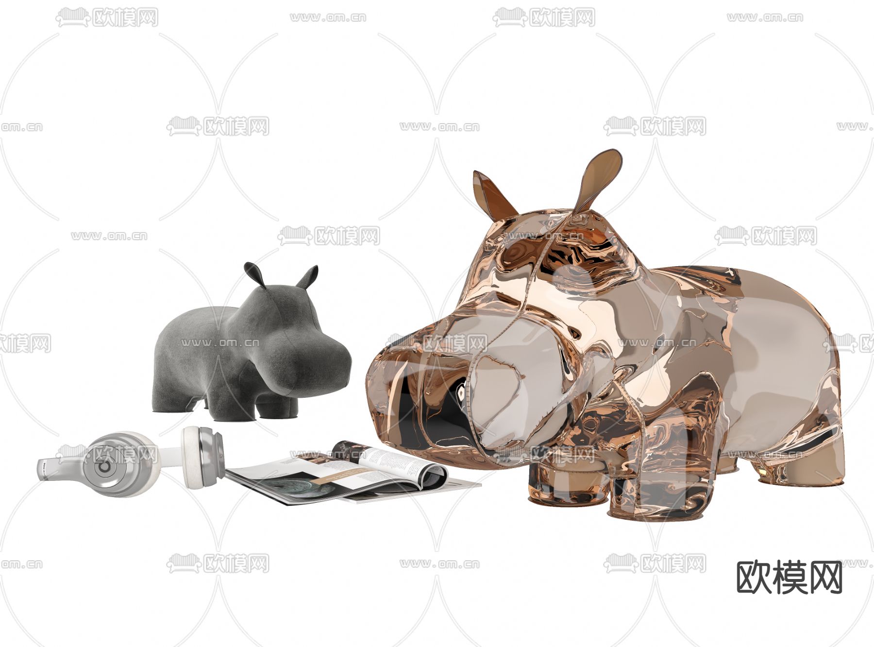 现代亚克力犀牛玩具摆件3d模型下载