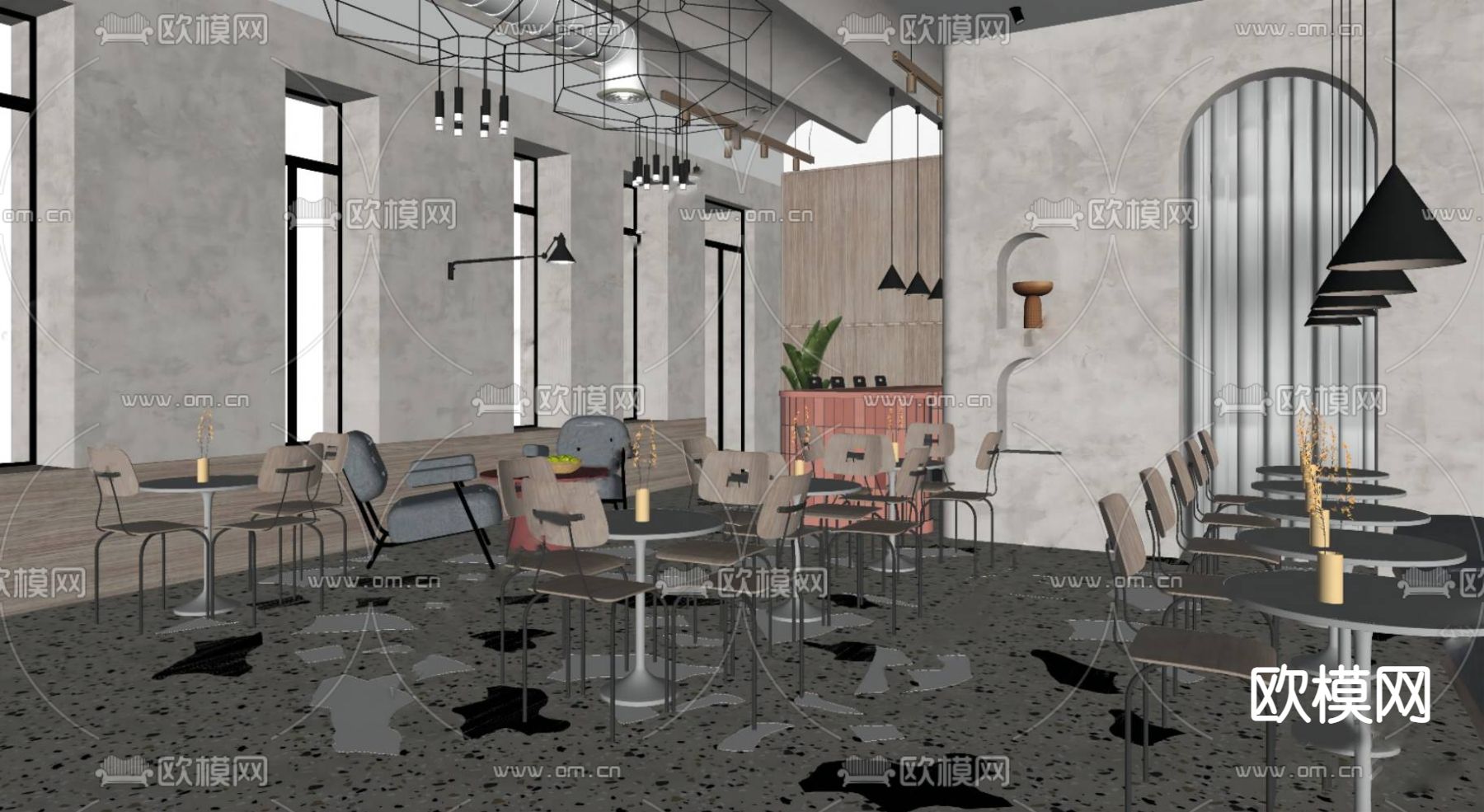 侘寂风奶茶店咖啡店su模型下载（渲染图3）