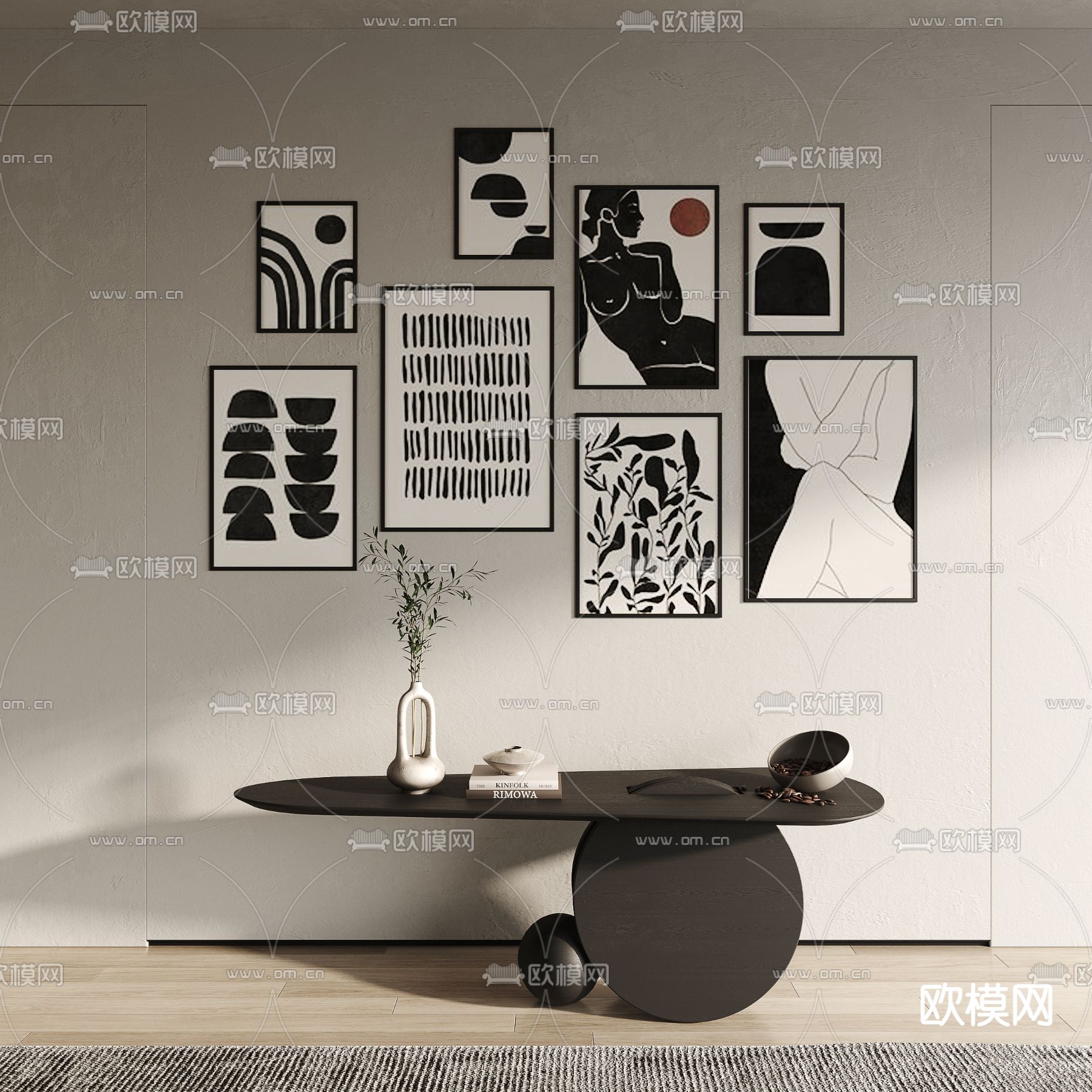 现代黑白挂画su模型