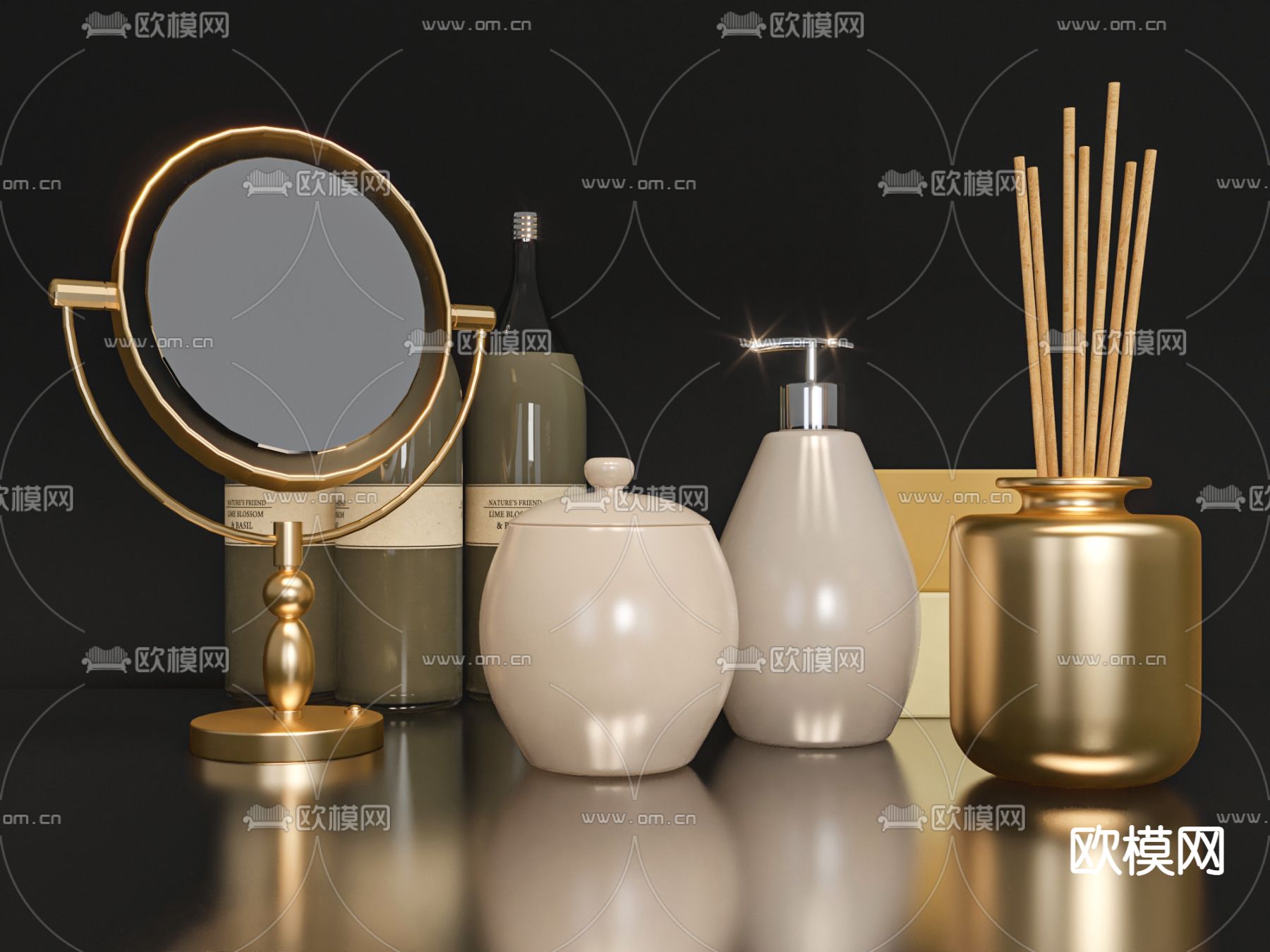 现代桌面镜香薰卫浴用品3d模型下载