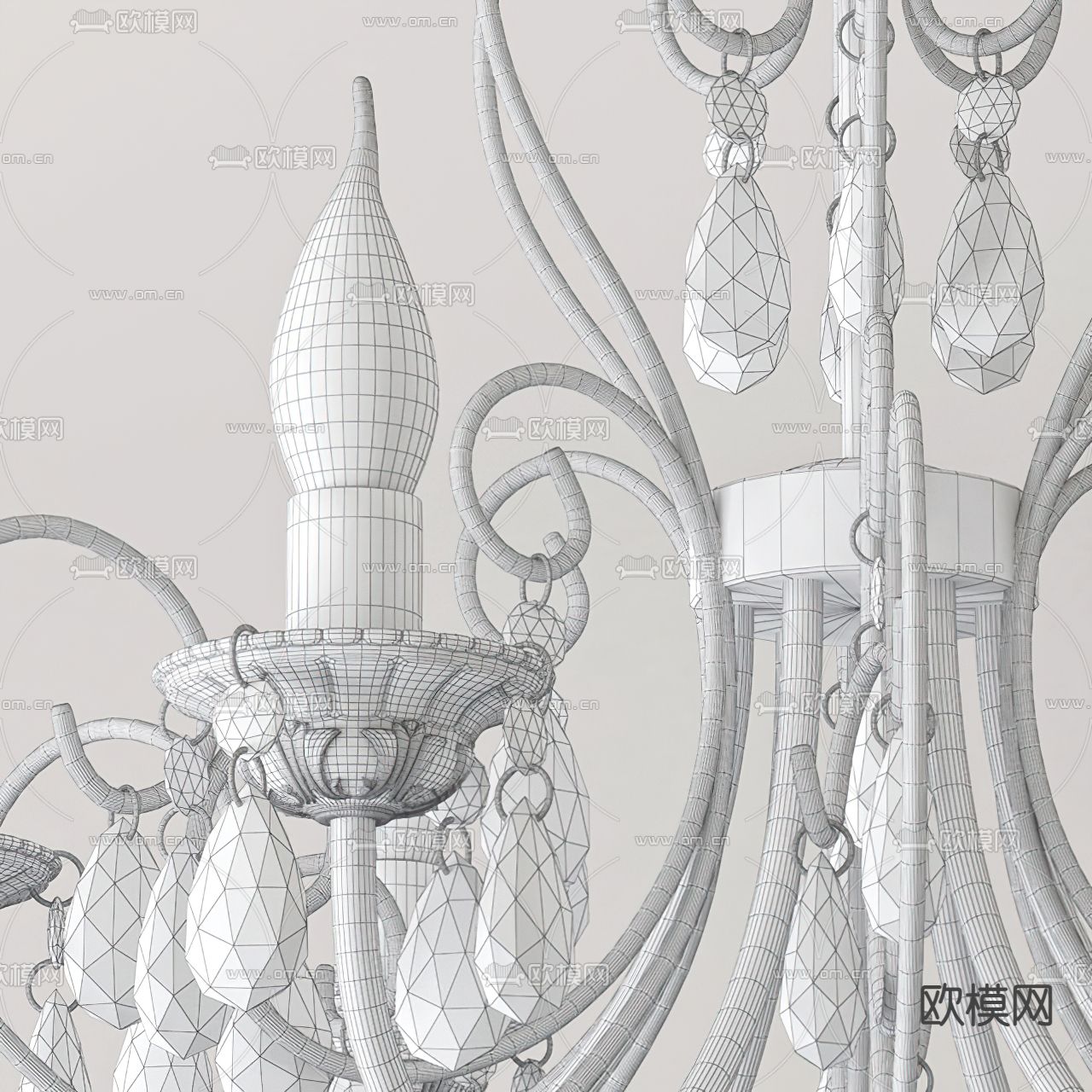 简欧烛台吊灯3d模型下载（渲染图2）