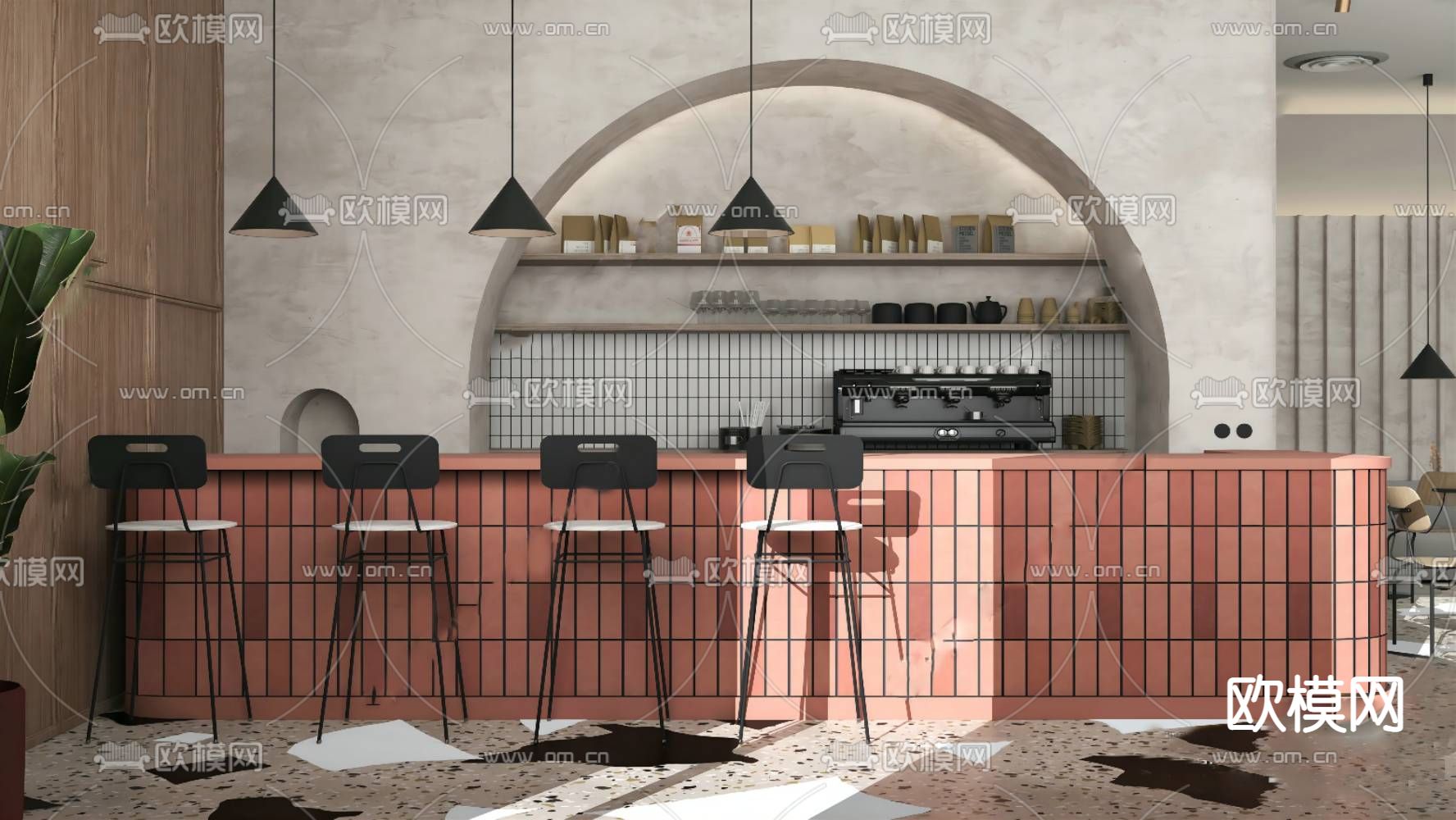 侘寂风奶茶店咖啡店su模型下载（渲染图1）