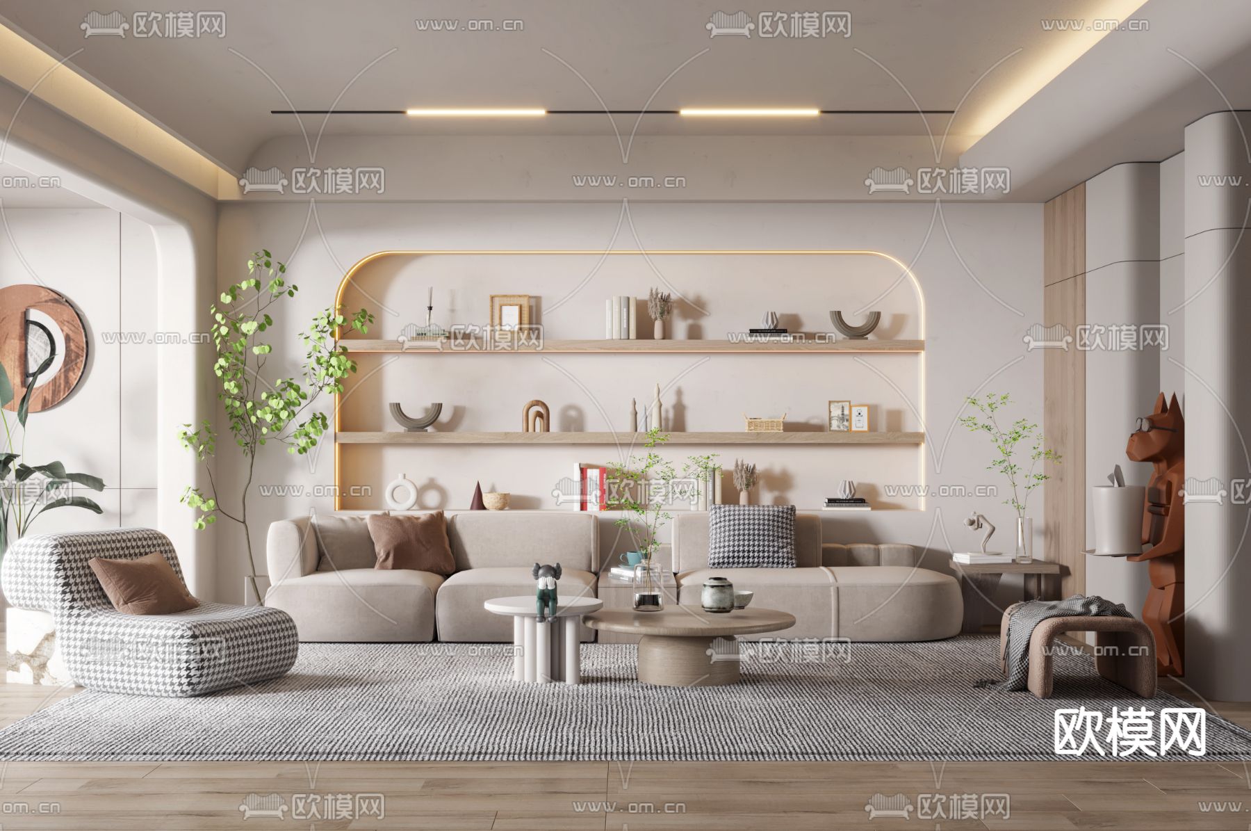 侘寂风客厅3d模型下载（渲染图1）