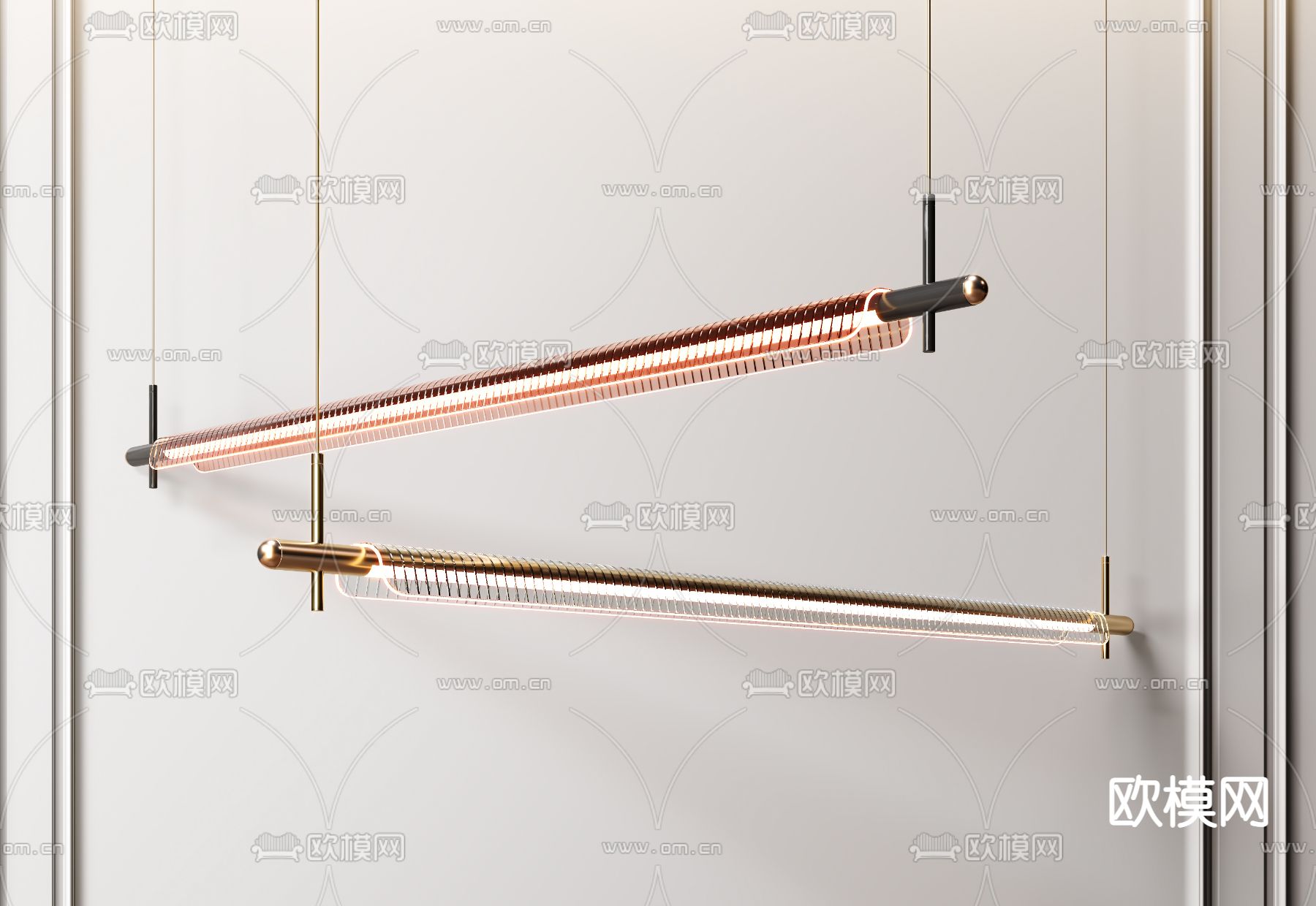 现代条形办公吊灯3d模型下载