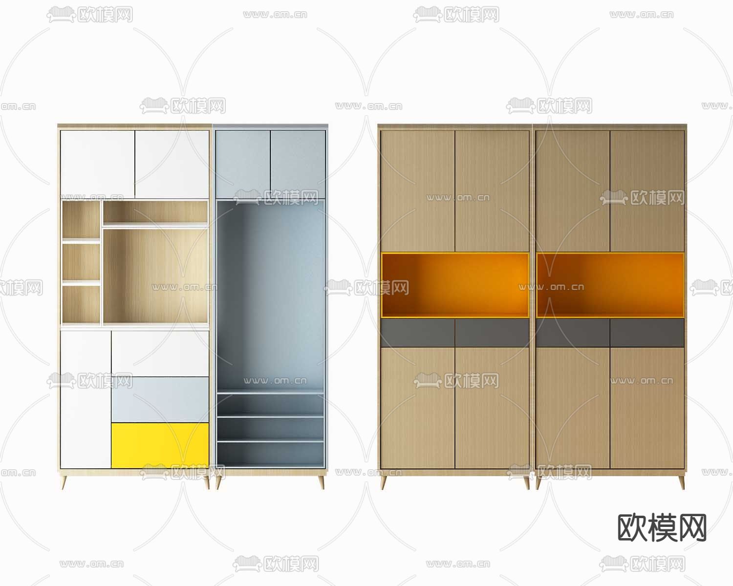 北欧实木多功能衣柜3d模型下载