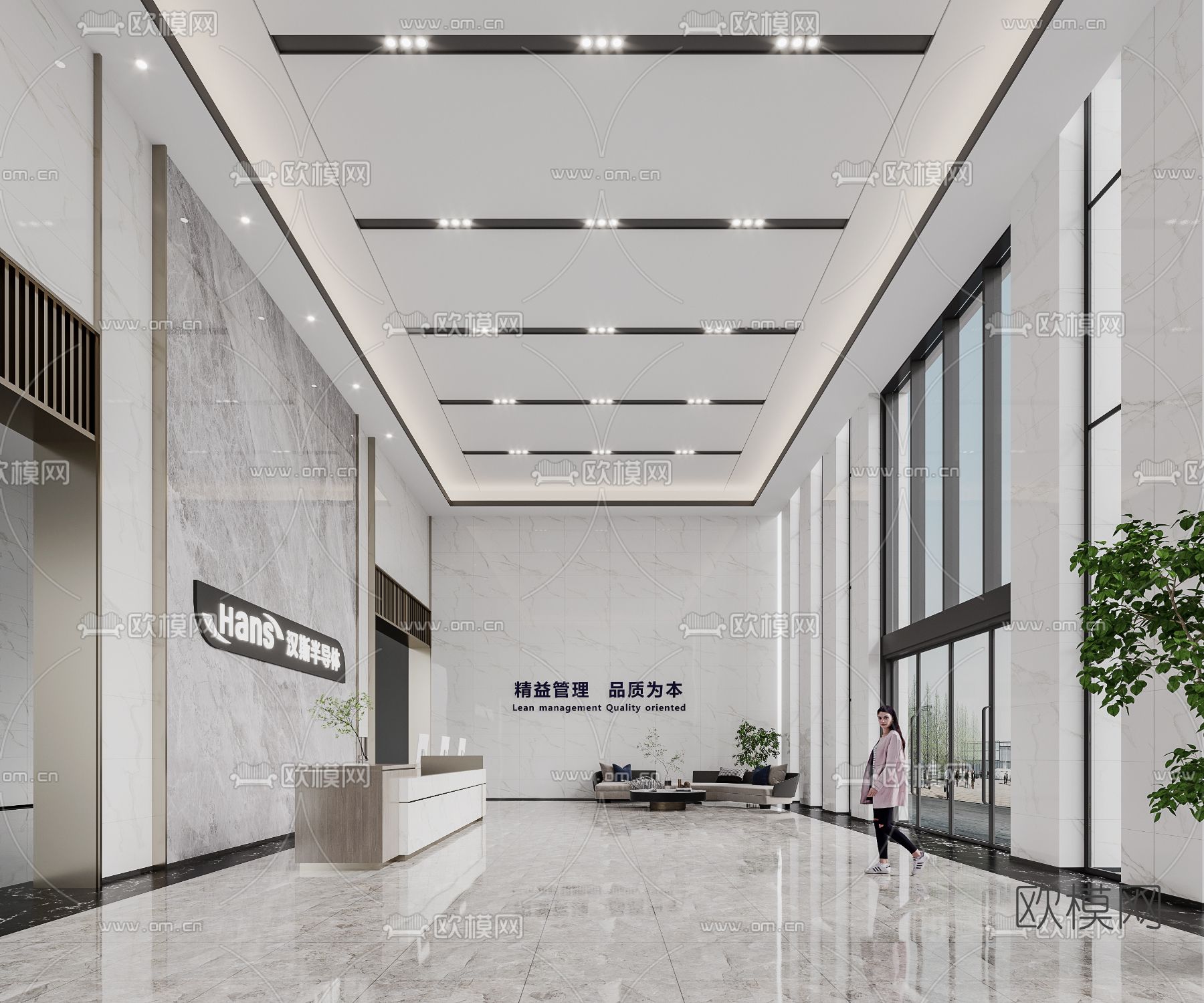 现代办公楼大厅前台3d模型下载