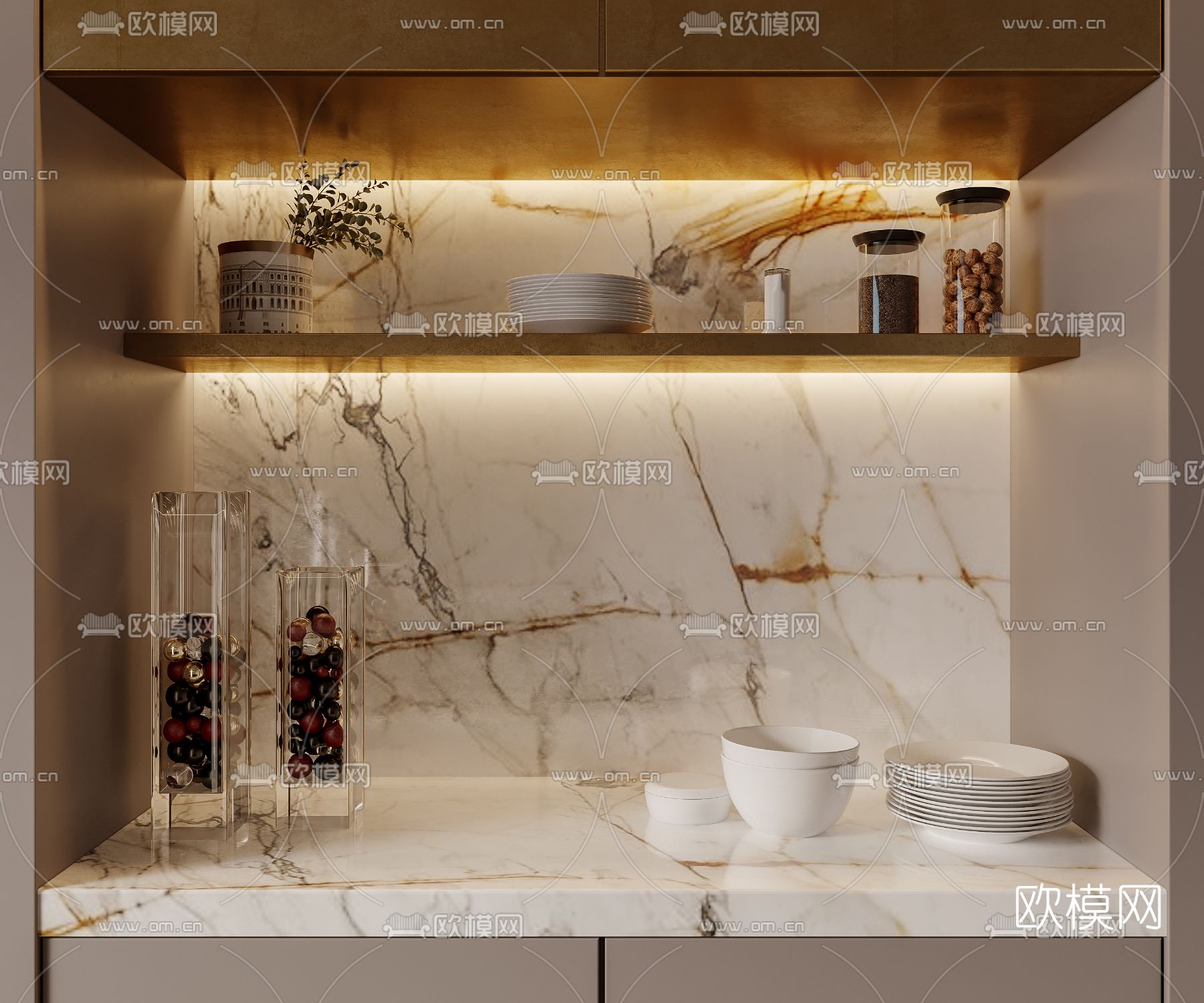 现代吧台吧台椅3d模型下载（渲染图2）