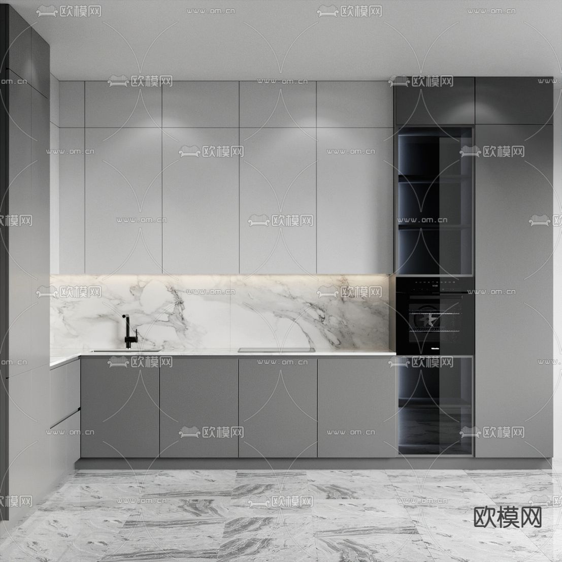 现代厨房橱柜3d模型下载（渲染图2）
